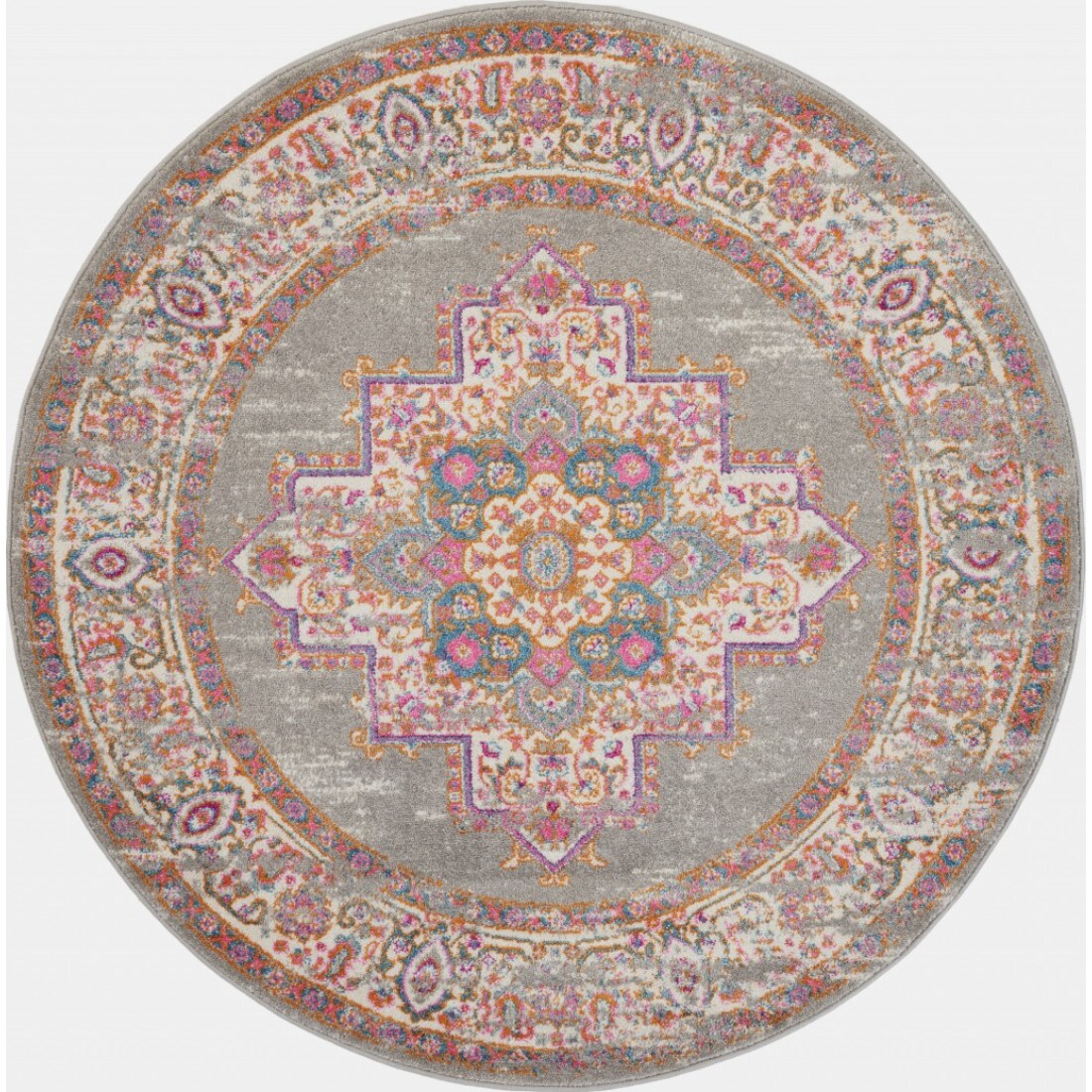 HomeRoots 4000385271 8 x 8 (ft) Polypropylene Grey Round Indoor Area rug