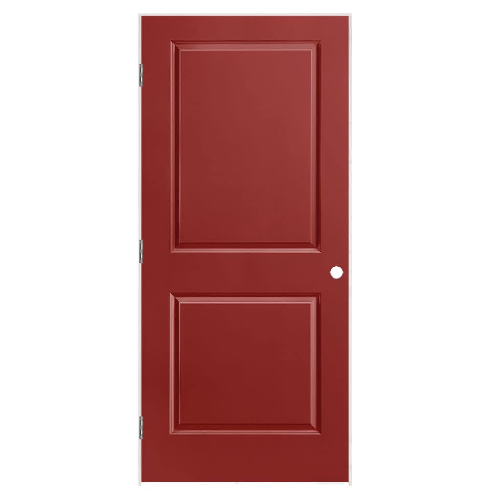 Masonite 1316126 36-in x 80-in Barn Red Solid core 2-panel square Right hand Smooth Prefinished Molded composite Flat Jamb Single Prehung Interior Door