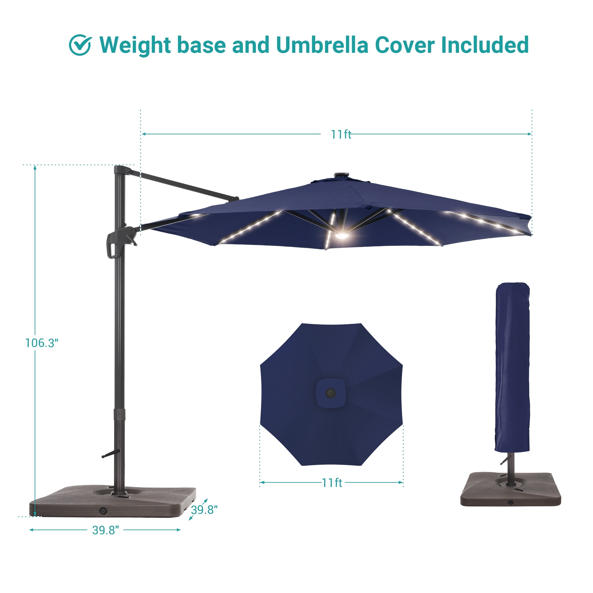 ACEGOSES 11-ft Aluminum Round No-tilt Cantilever Patio Umbrella with ...