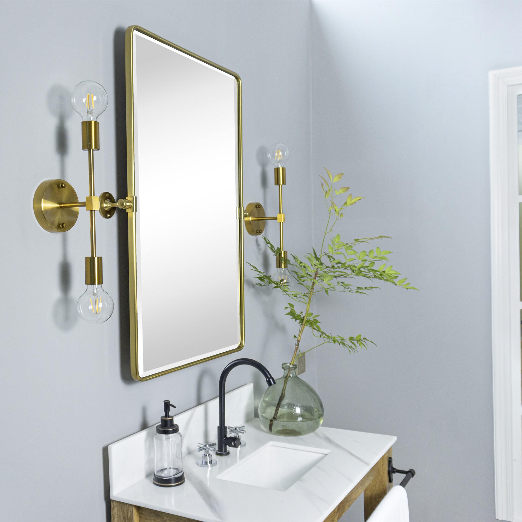 TEHOME 20-in x 30-in Tilting Bathroom Vanity Mirror (Brushed Gold) GC ...