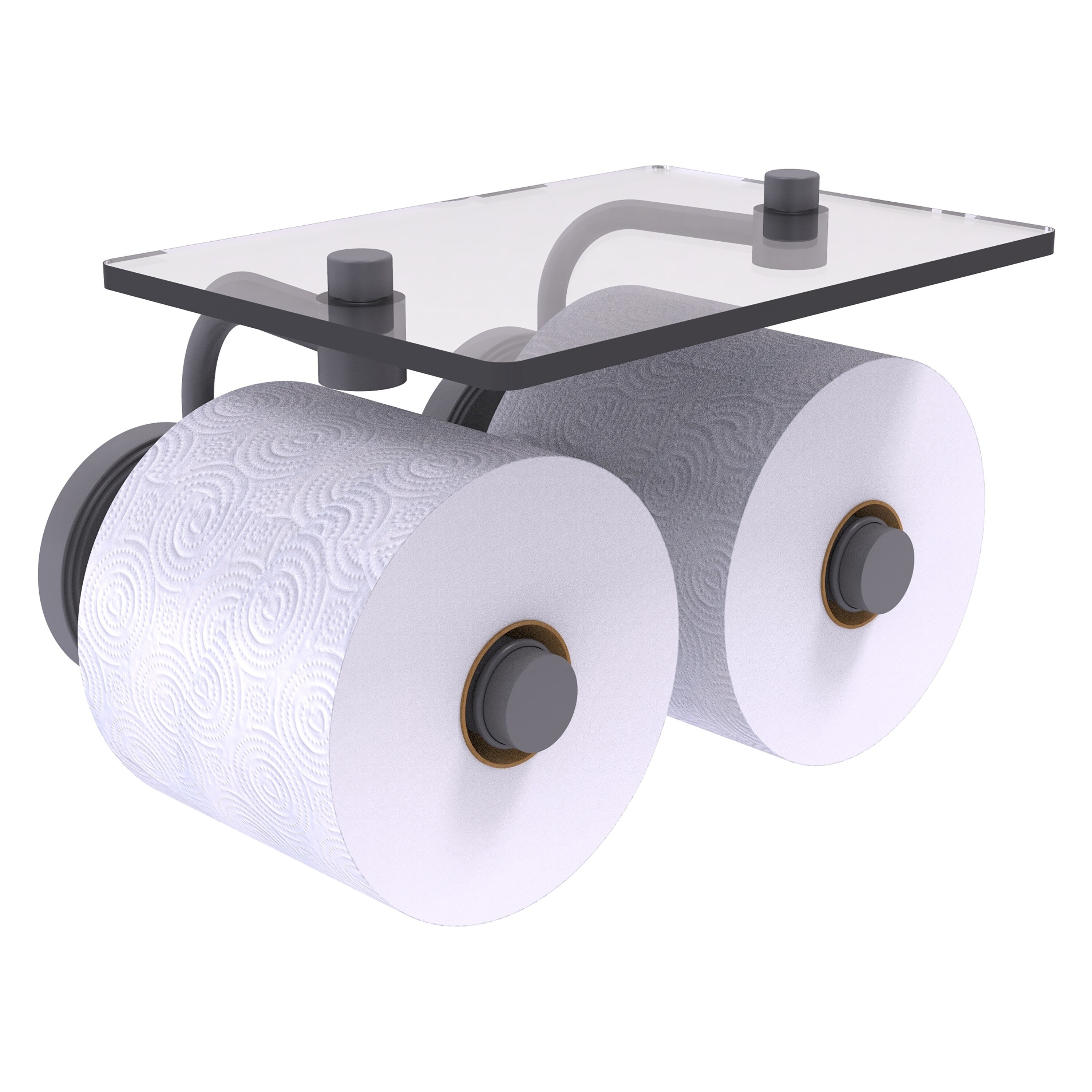 Allied Brass PR-24-2S-GYM Prestige Regal Matte Gray Wall mount Double post Toilet Paper Holder 2 -Rolls with Storage