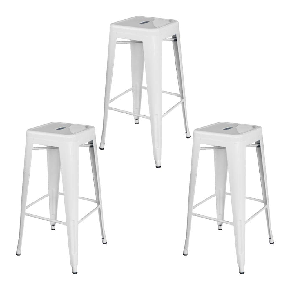 AmeriHome BS030W3PK Loft Series Set of 3 White 30-in H Bar height Stackable Metal Backless Bar Stool