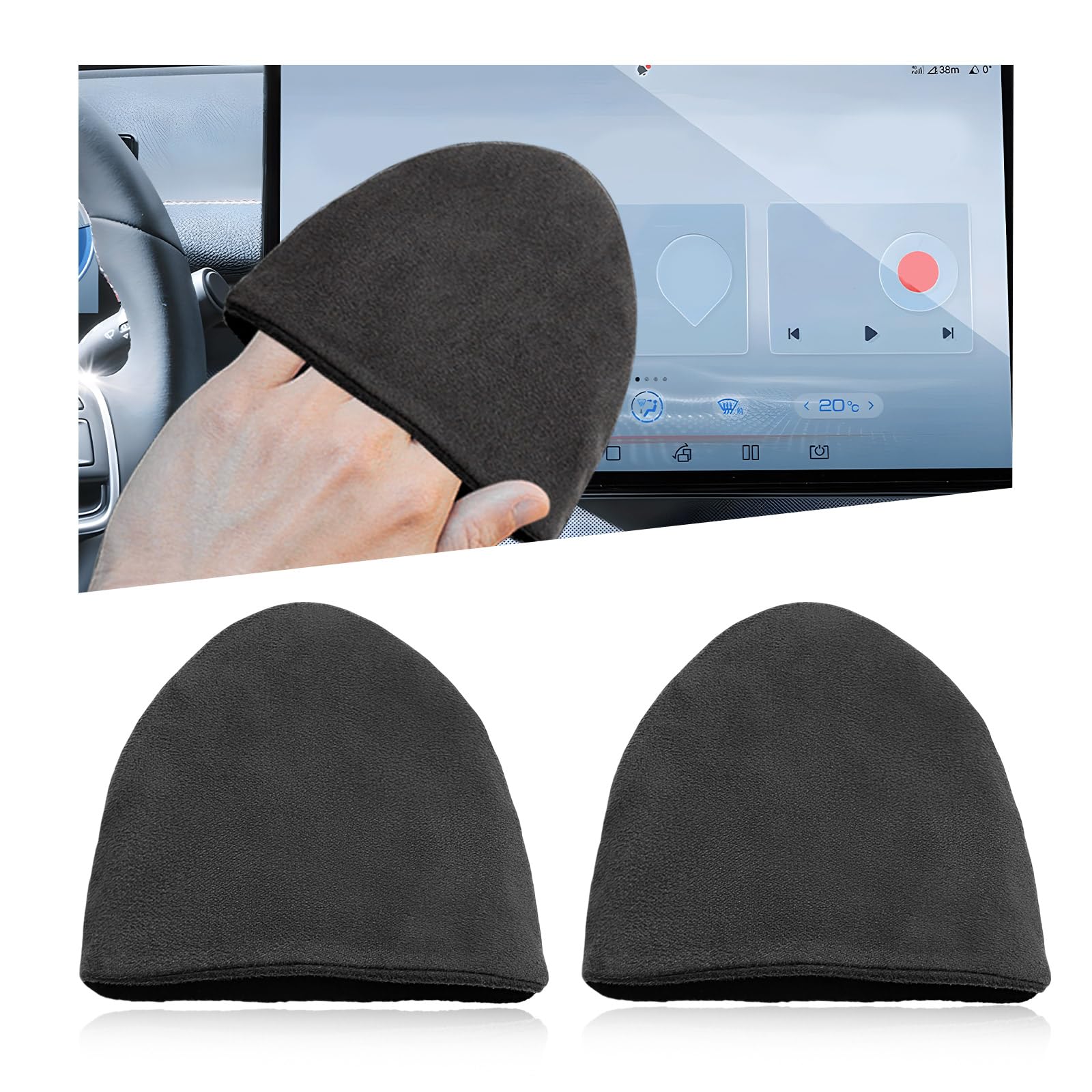 LAIFUCAM  Microfiber Car Screen Cleaner Pad Foldable Glove Style Cleaning Cloth for Dashboard LCD Display Interior Electronics 2pcs