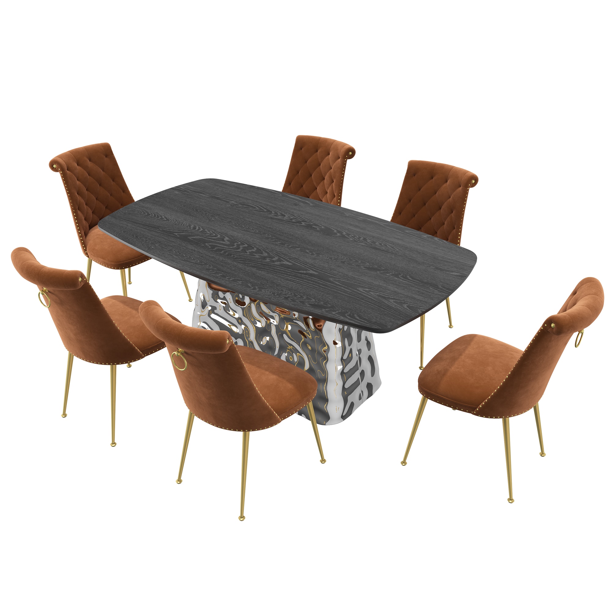 Clihome CL-1676D703CF Coffee Chair/Black Table Contemporary/Modern Dining Room Set with Rectangular Table ( Seats 6 )