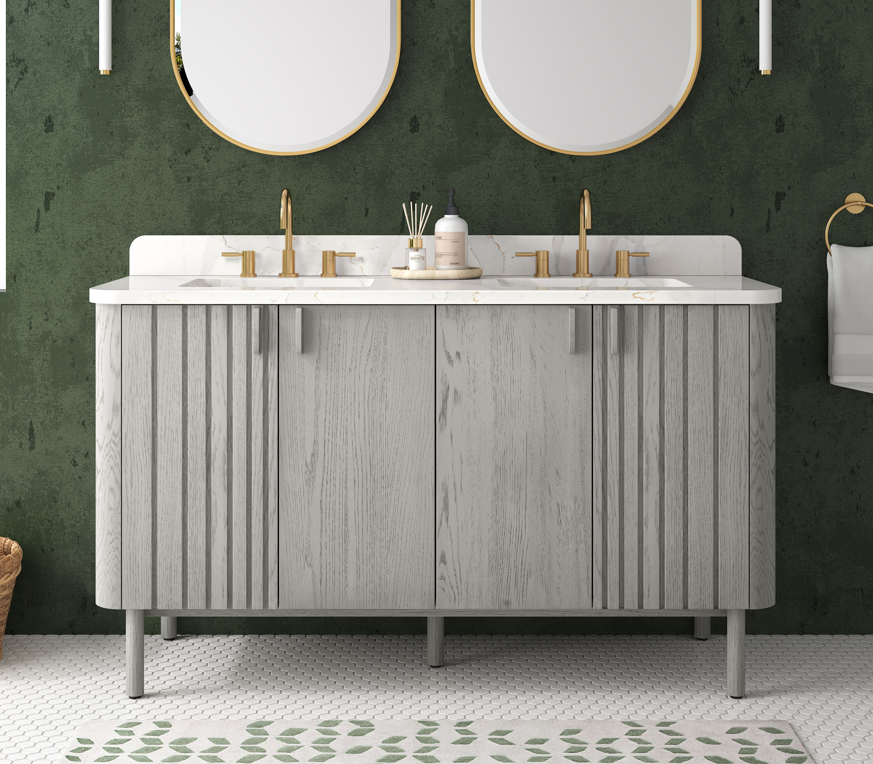 Avanity BLAKELY-VS61-GO Blakely 61-in Gray Oak Undermount Double sink Bathroom Vanity with Calacatta Quartz Quartz Top