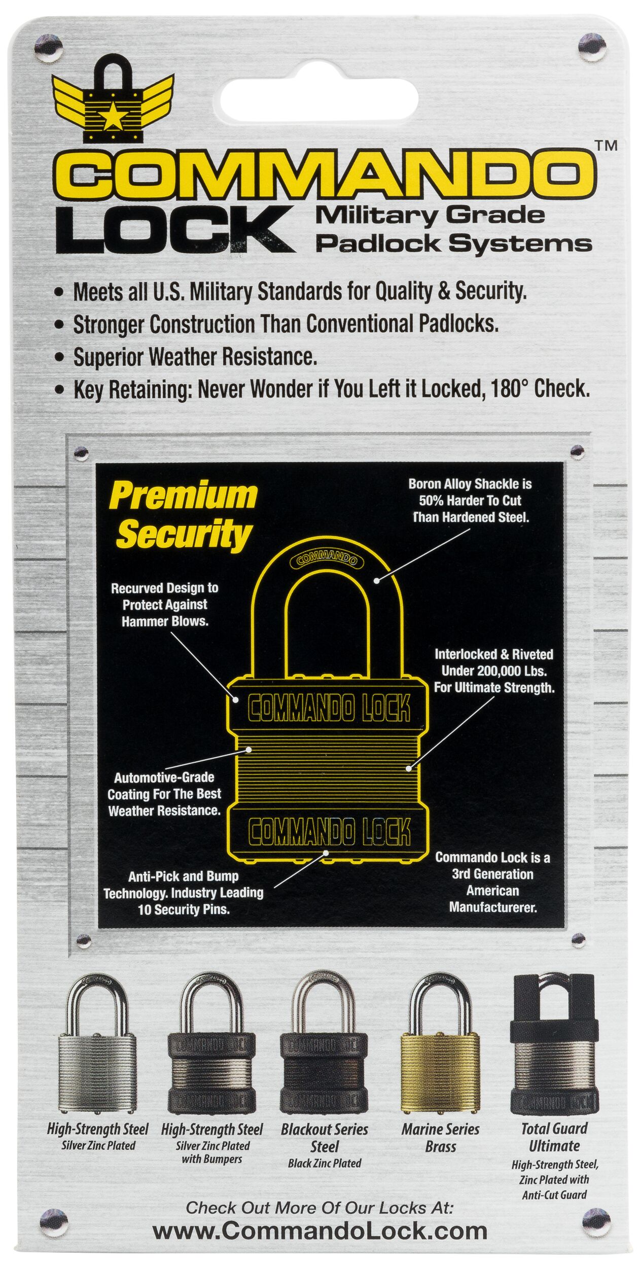 Commando Lock High Security Keyed Padlock, 1-3/4-in Wide x 1-1/8