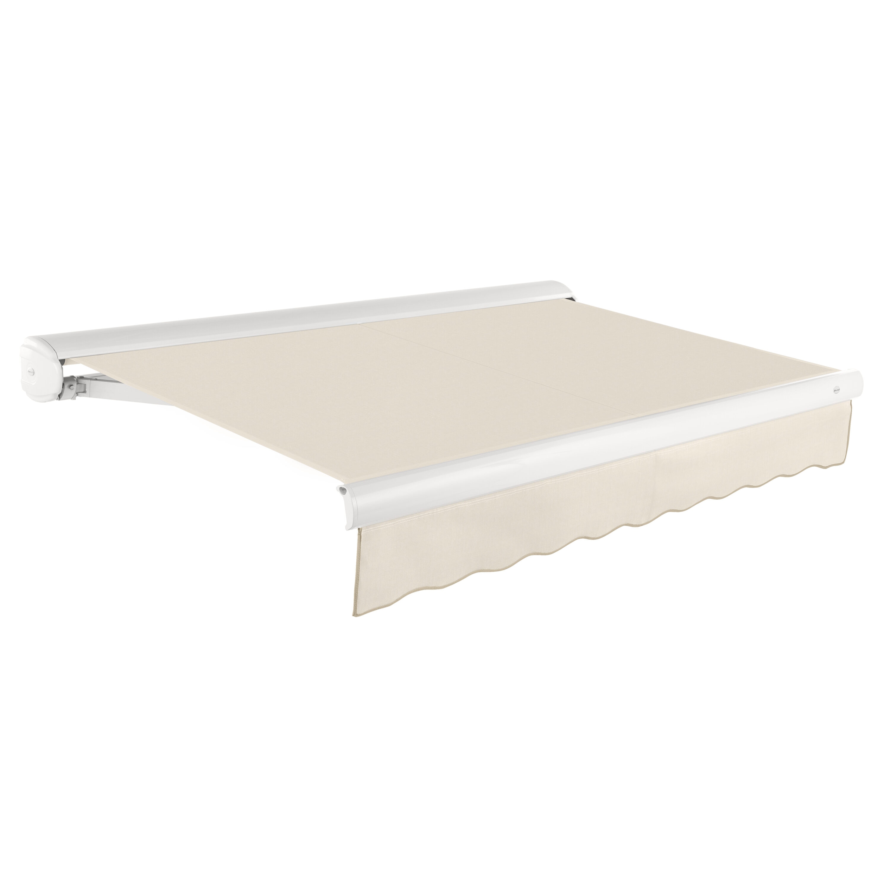 Awntech KWM14-L-LPIN Full Cassette Manual 168-in Wide x 120-in Projection x 10-in Height Fabric Linen Pin Stripe Striped Manual Retractable Patio Awning