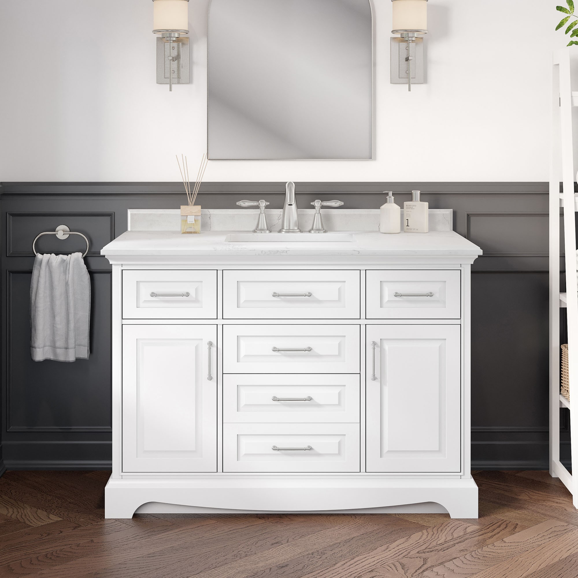 allen + roth RUTHERFURD 48W Rutherfurd 48-in Swan White Undermount Single Sink Bathroom Vanity with White Engineered Stone Top