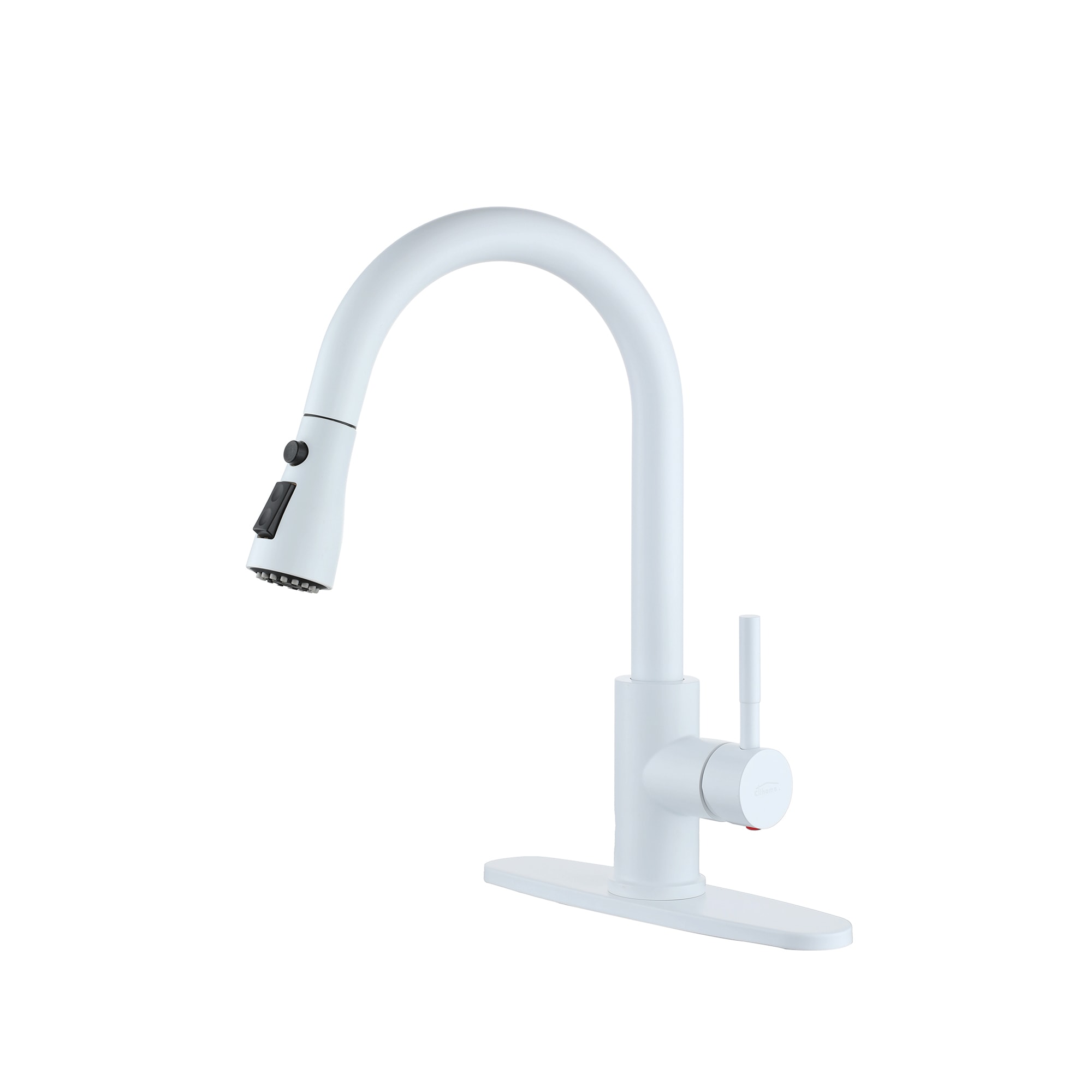 Clihome White Single Handle Pull-down Kitchen Faucet with Deck