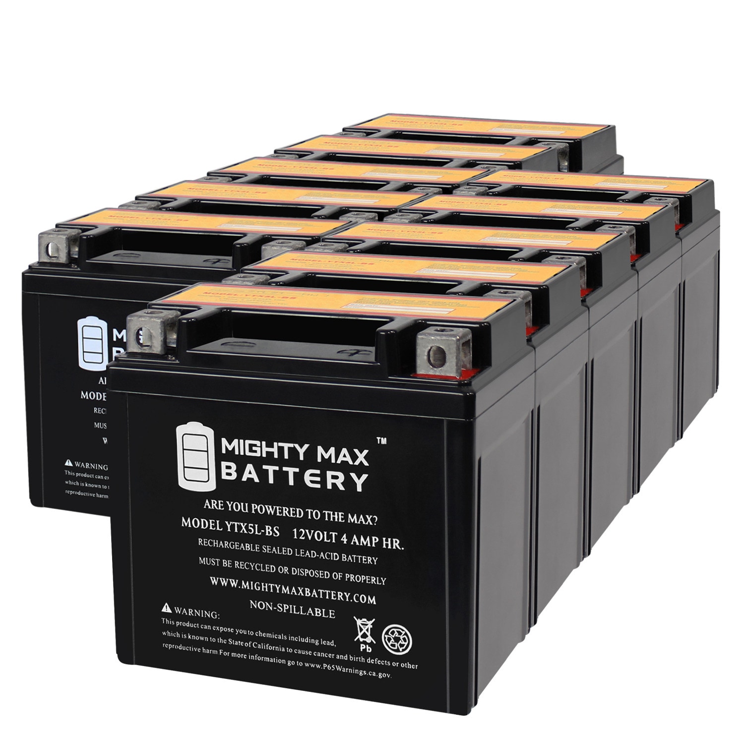 Mighty Max Battery MAX3994483 YTX5L-BS 12V 4Ah GAS GAS 450 FSR450 -08 Rechargeable Sealed lead acid 1240 Backup power Batteries 10 -Pack
