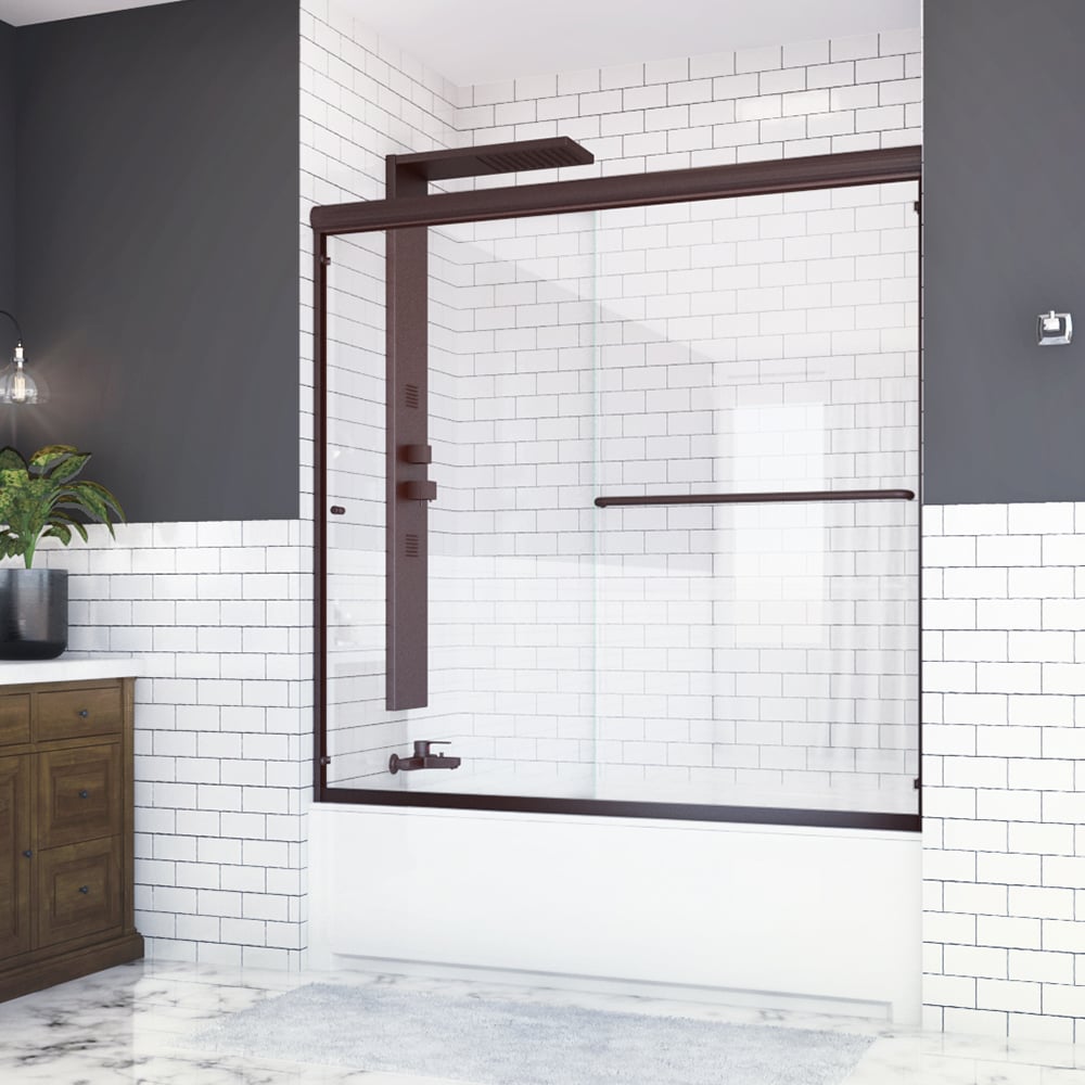 Holcam DTEORBCLR5855HS Distinctive Oil Rubbed Bronze 55-in to 58-in W x 55.5-Inches H Frameless Bypass Sliding Bathtub door