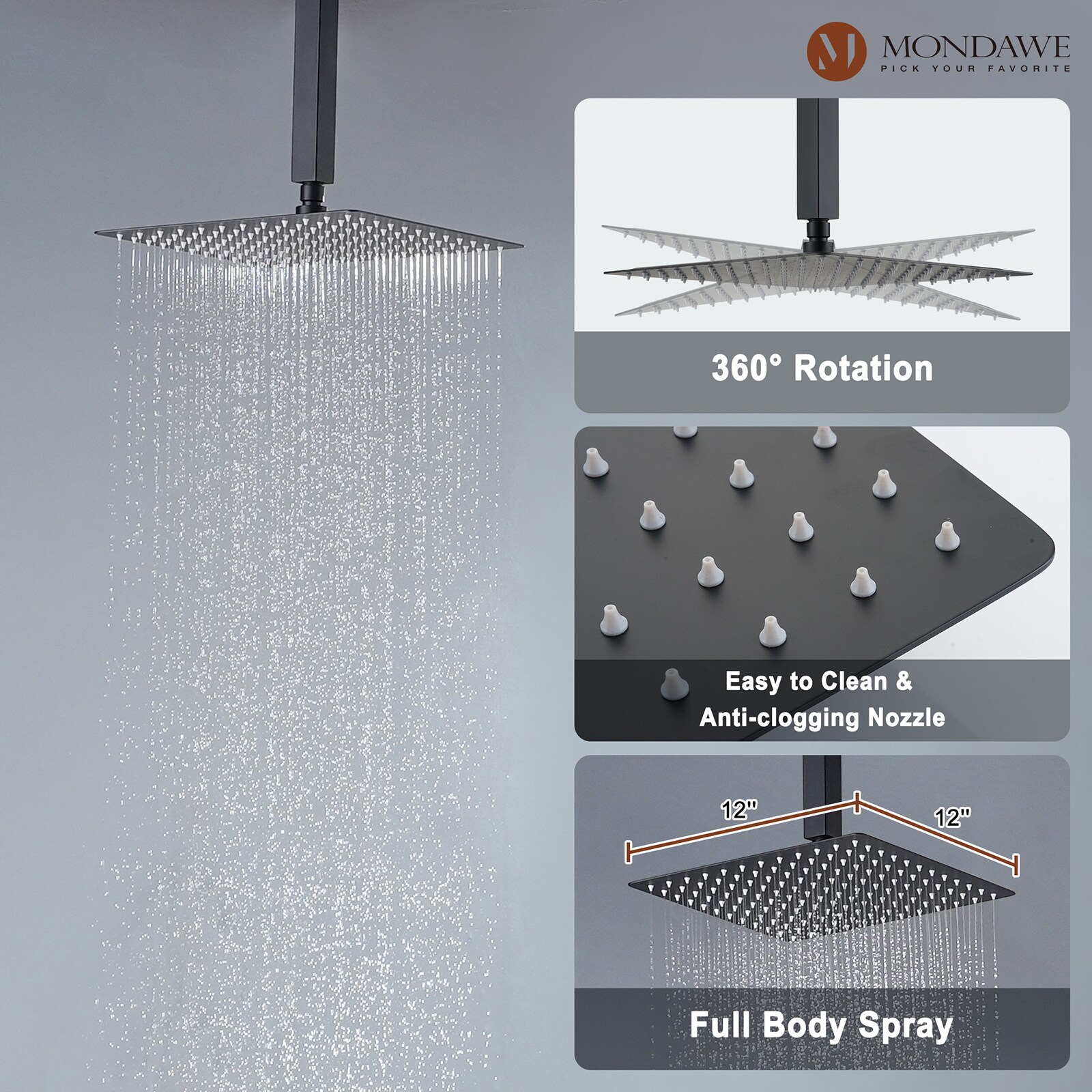 Mondawe WF6823-12BG Showerhead-Bar-Panels - View #7