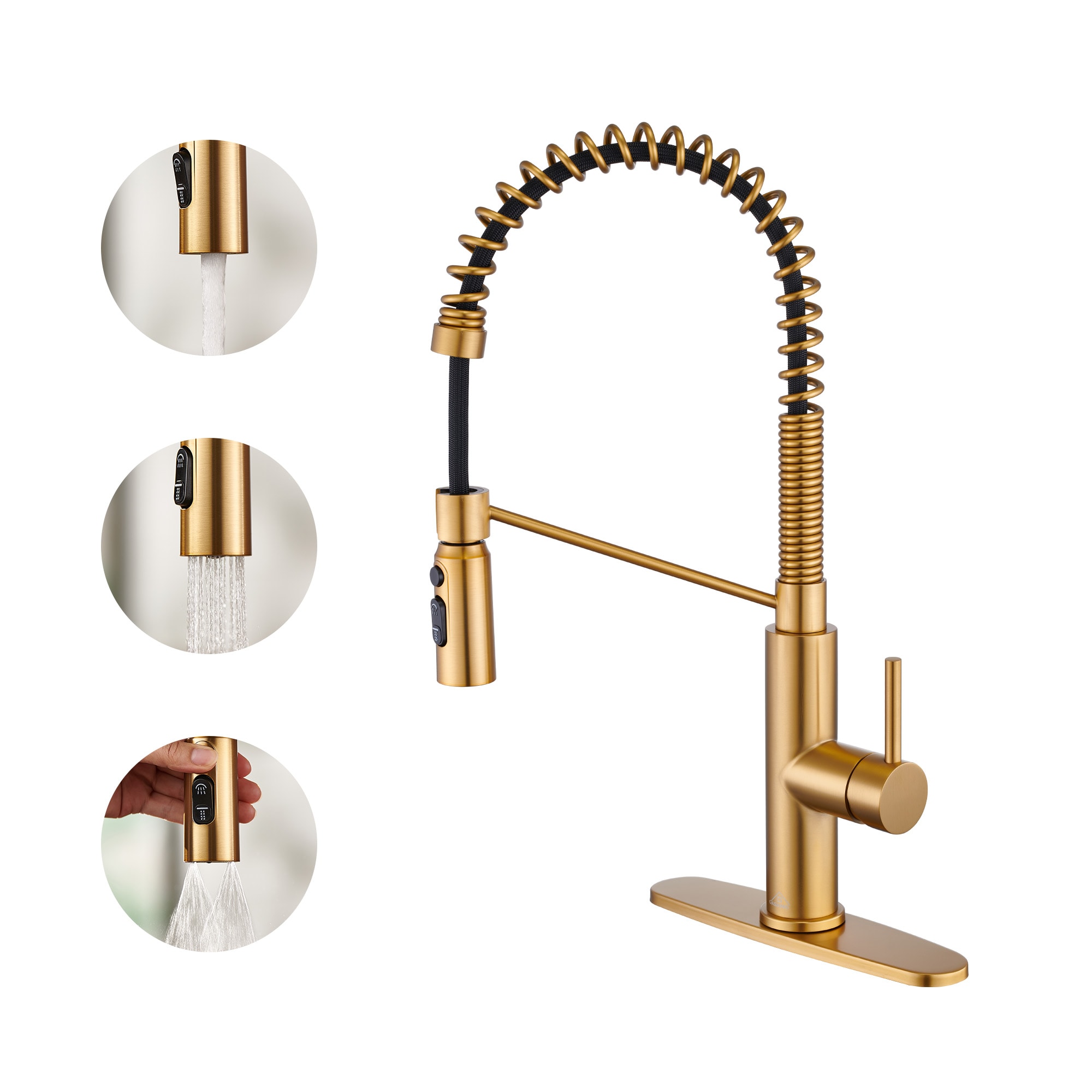 CASAINC BWE-A-95010-ORB Brushed Gold Single Handle Deck-mount Pull-out Kitchen Faucet with Sprayer ( Deck Plate Included )