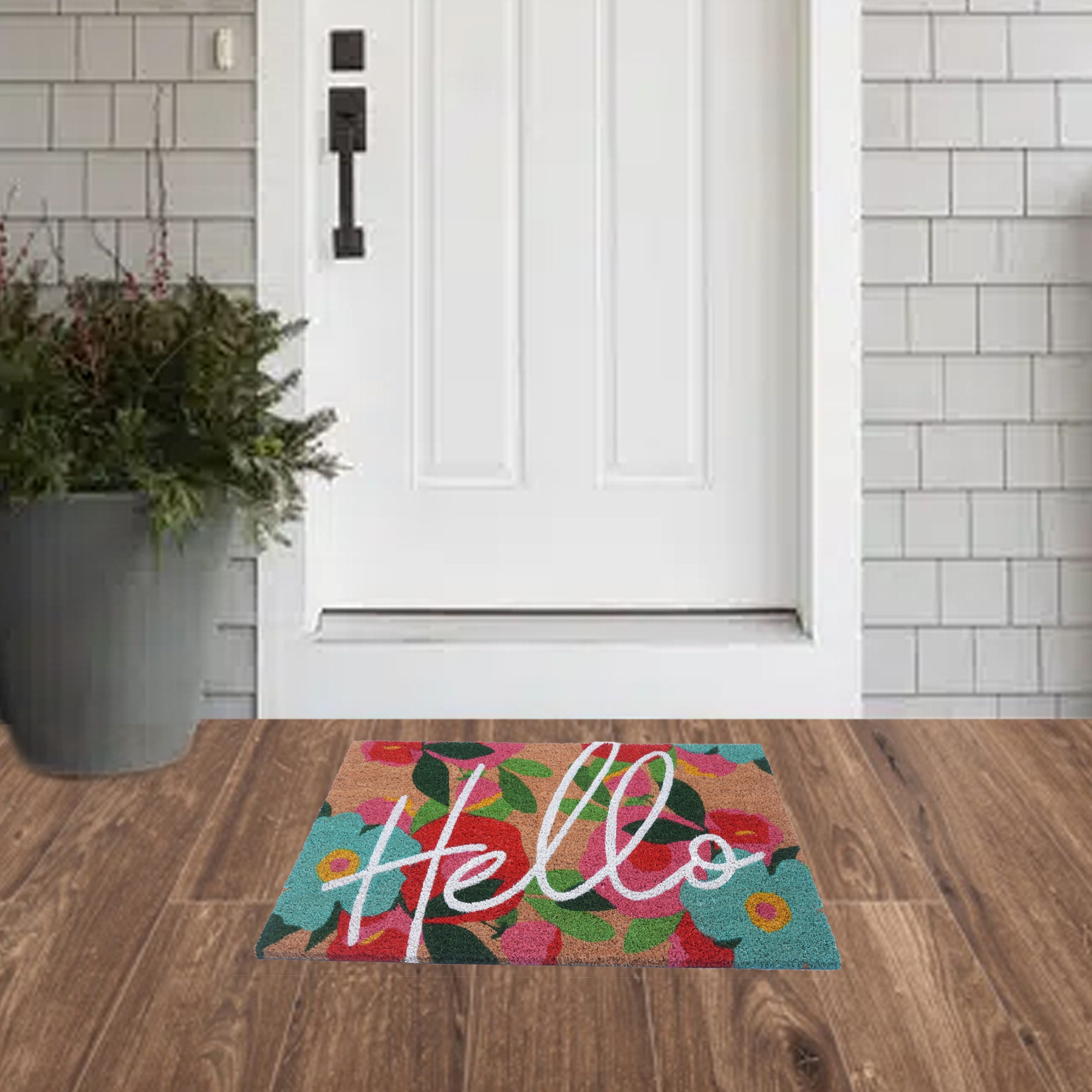 Style Selections WG-Q125-HLO FLOWERS 1-1/2-ft x 2-1/2-ft Natural Coir/Latex Rectangular Indoor or outdoor Decorative Spring Door mat