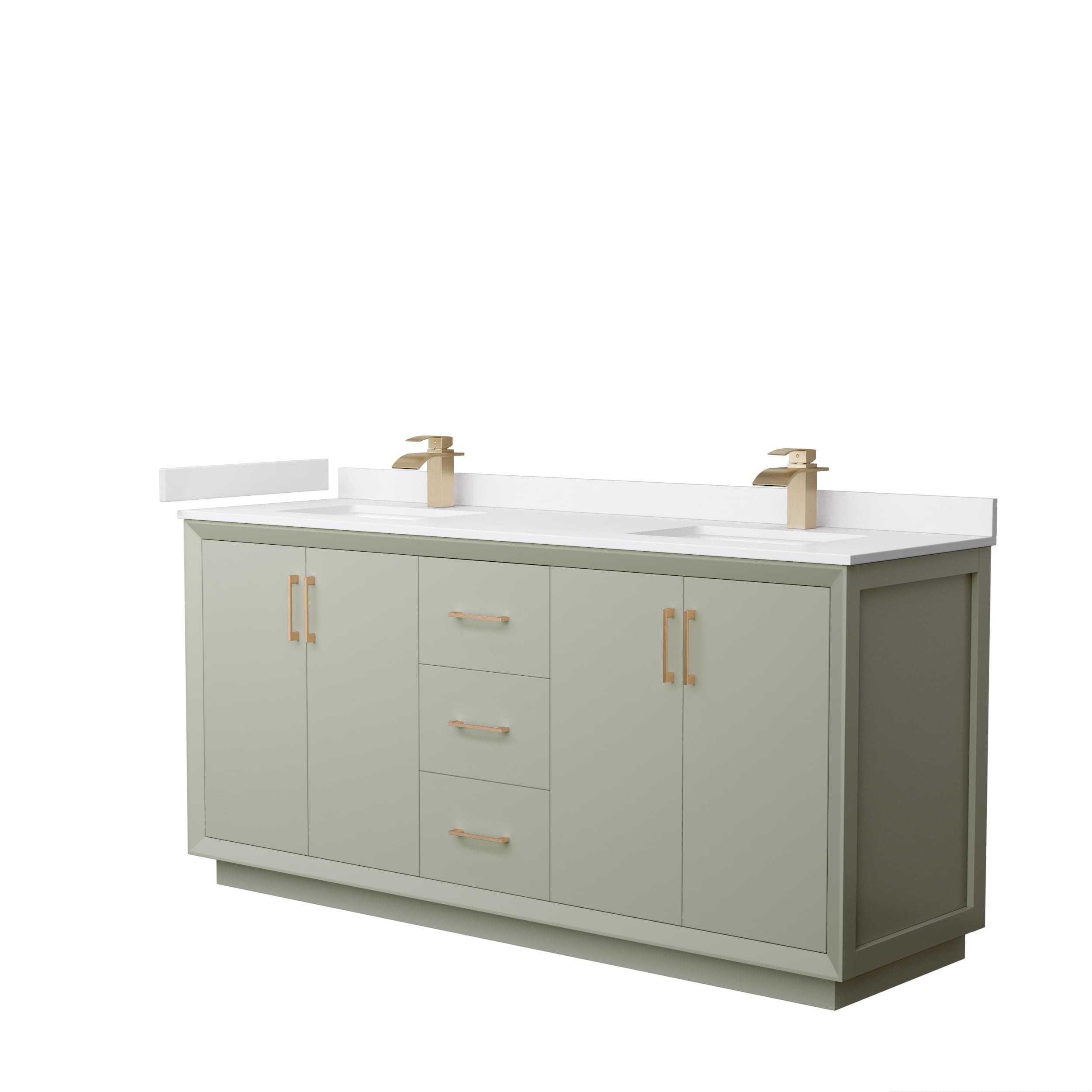 Wyndham Collection WCF414172DLZWCUNSMXX Strada 72-in Light Green with Satin Bronze Trim Undermount Double Sink Bathroom Vanity with White Cultured Marble Top
