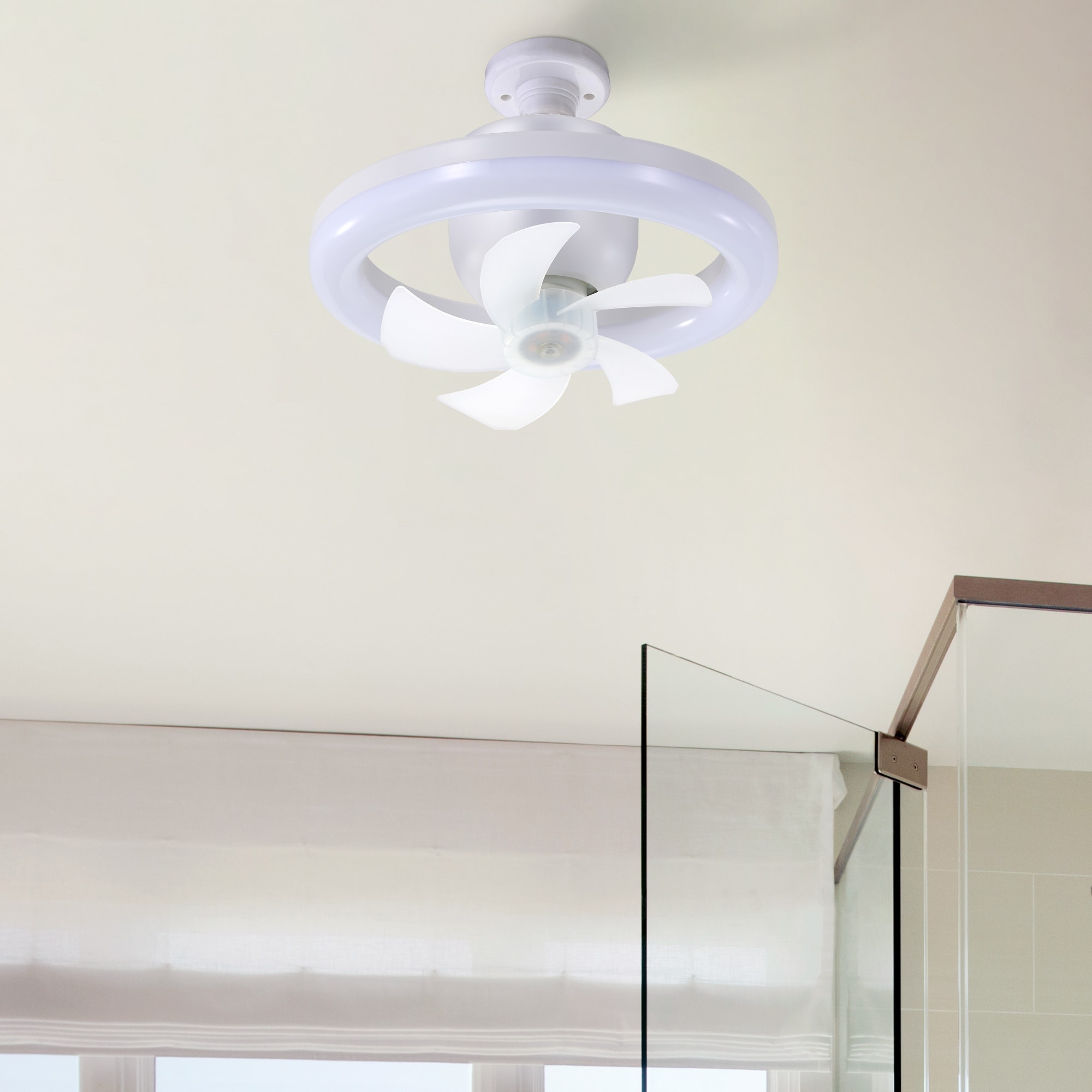 BABOOM BOM-4P23446-OR Socket Ceiling Fan with Light 10-in Color-Changing Integrated LED Flush Mount White with PC Blades Fandelier Ceiling Fan With Light - Remote Included ( 5 -Blade )