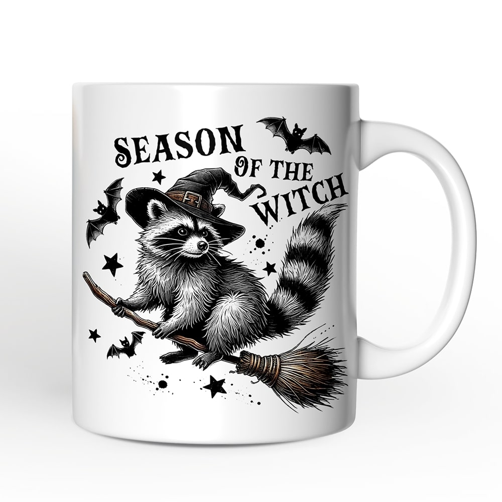 OrnamentallyYou Funny Racoon Witch with Broom Mug Vintage Halloween Gift #NPCM126