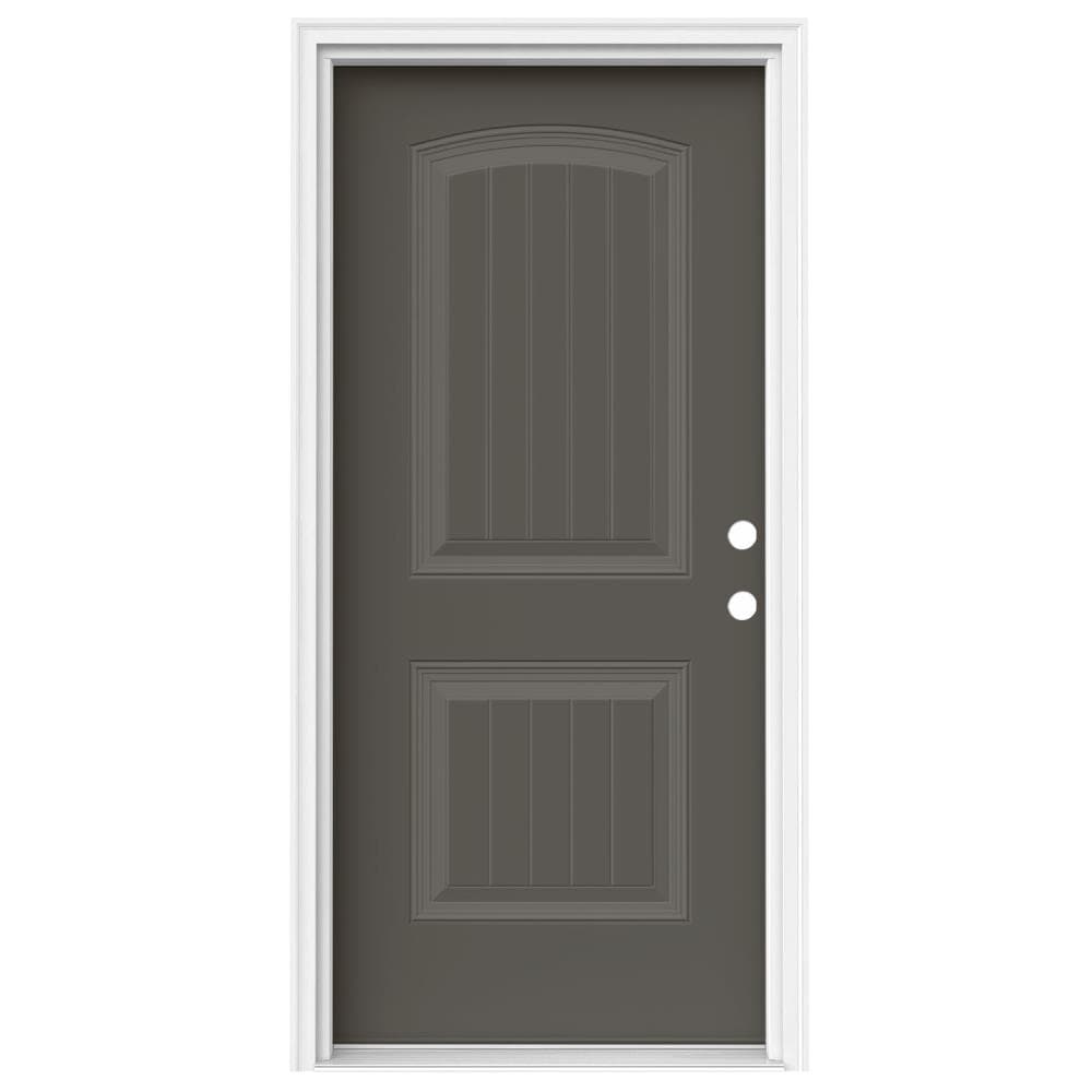 JELD-WEN LOWOLJW165800047 36-in x 80-in x 4-9/16-in Steel Left-Hand Inswing Timber Gray Painted Prehung Front Door with Brickmould Insulating Core