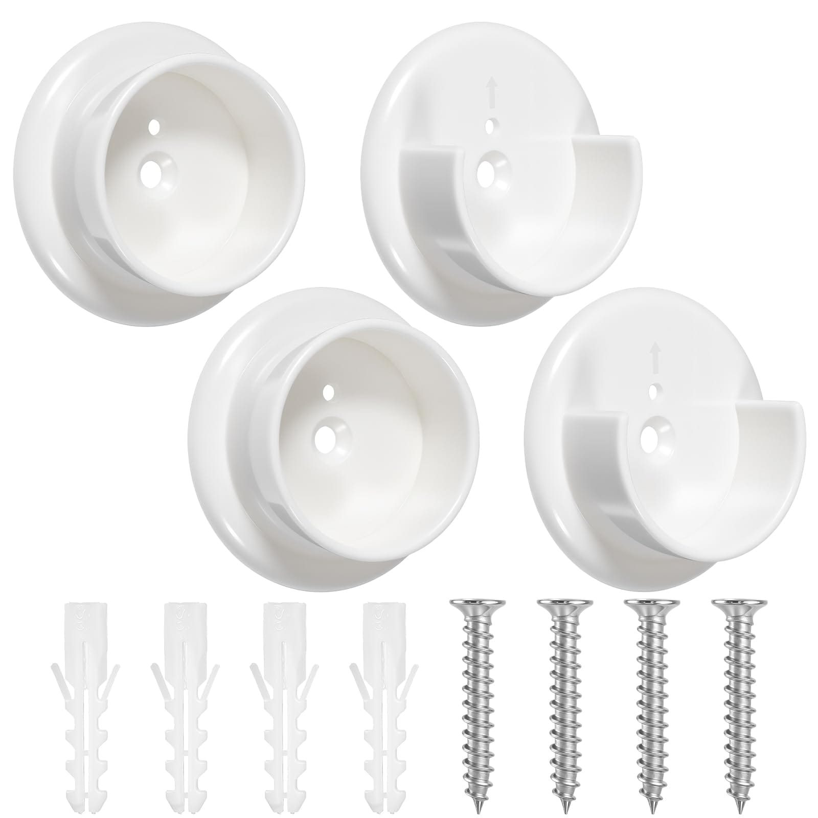 Aoibox  4 Pack Closet Rod Socket Holders for 1 3 8 in Diameter Poles White Plastic Wall Mount Brackets with Mounting Hardware