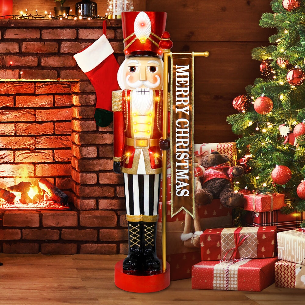 4-Ft Red and Gold Resin Nutcracker with LED Lights