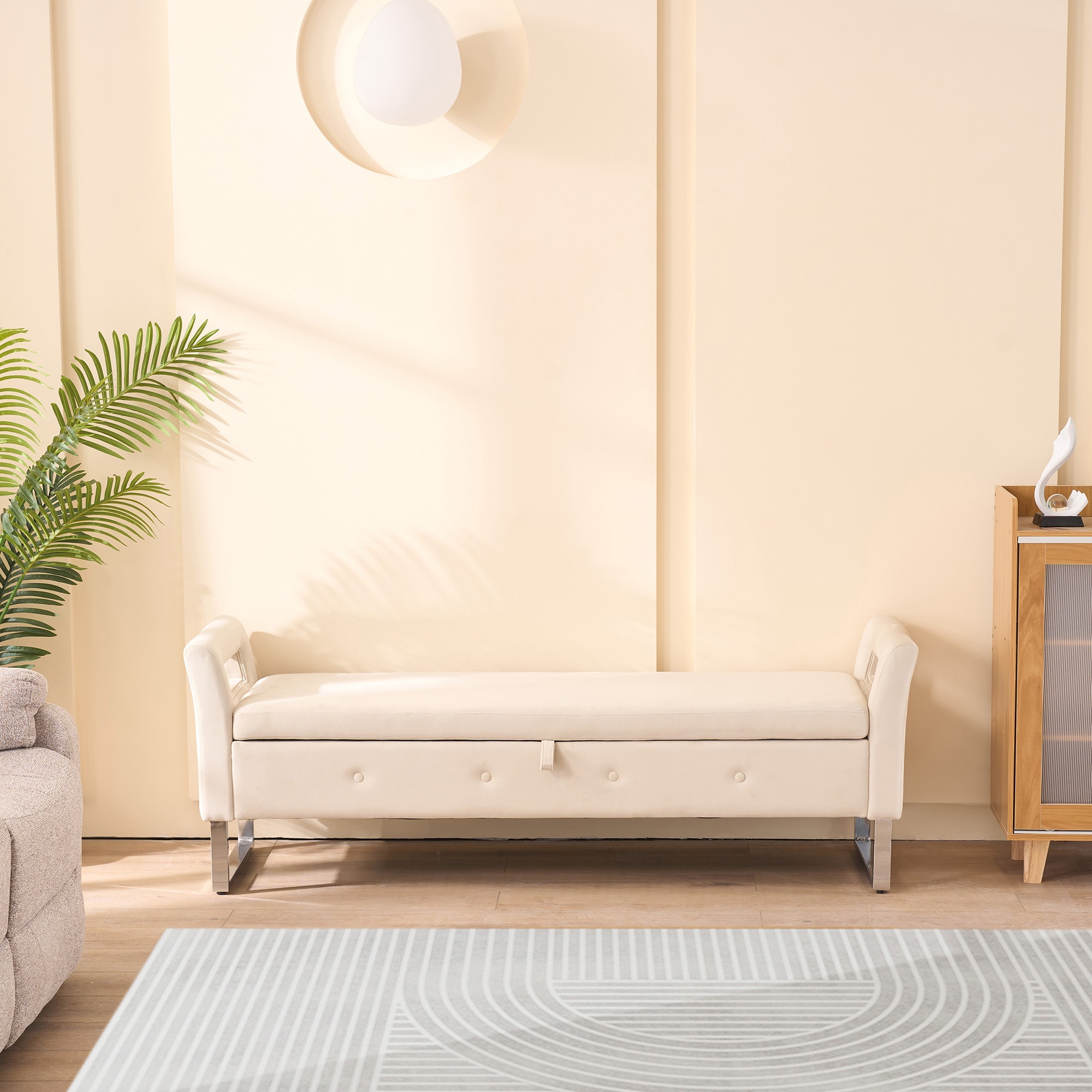 Lycvki EBB-2 Casual Beige Storage Bench with Storage 67.91-in x 20.08-in x 24.02-in
