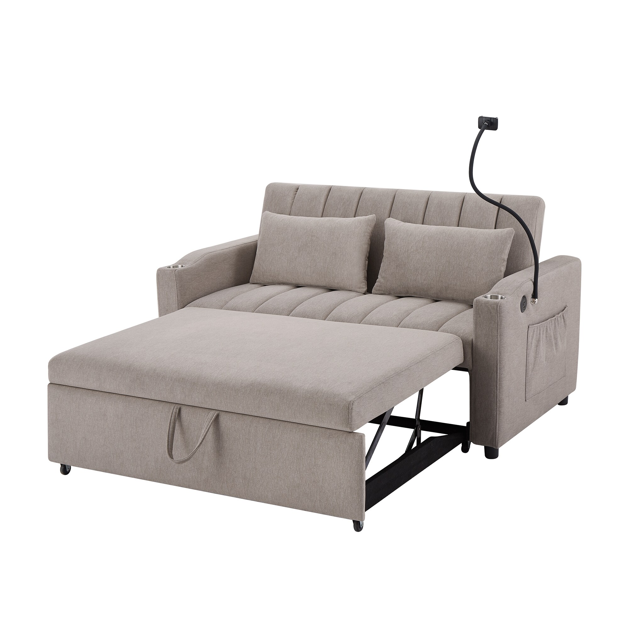 Front three-quarter view of sofa with ottoman extended