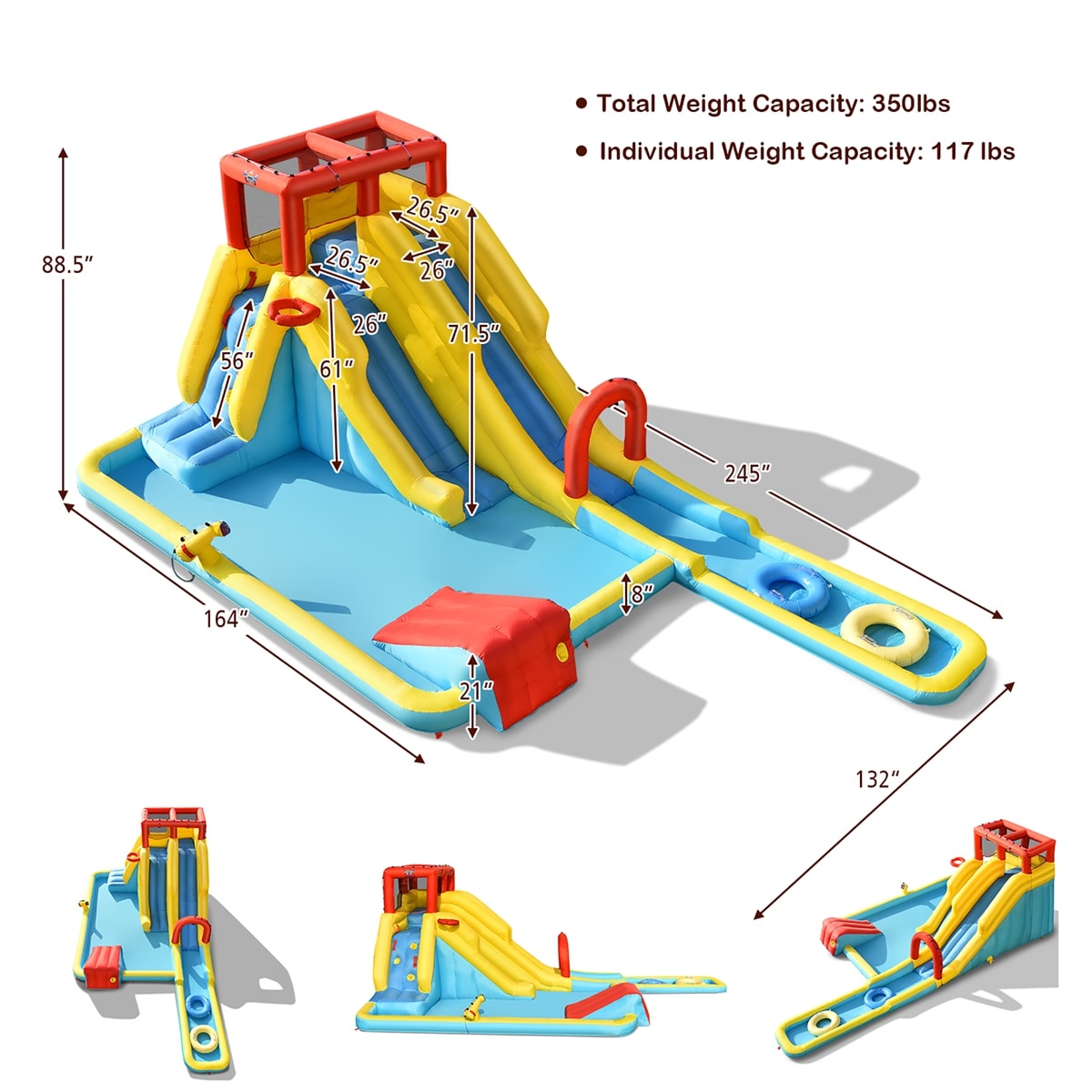 Costway CSHY000640 7 in 1 Inflatable Dual Slide Bounce Houses Climbing Bouncer Without Blower