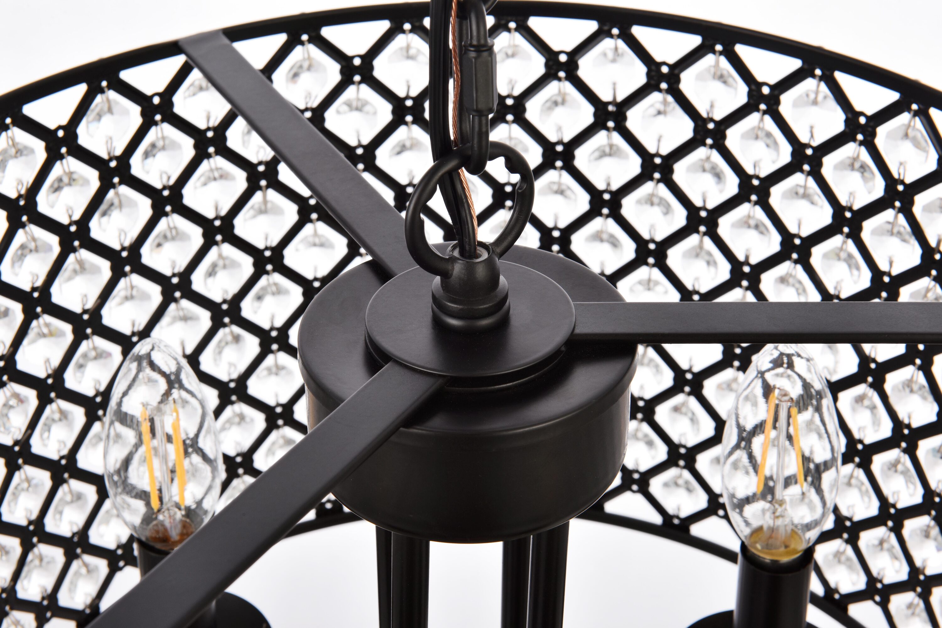 Elegant Crystal and Iron Black Drum Pendant with Lattice Shade