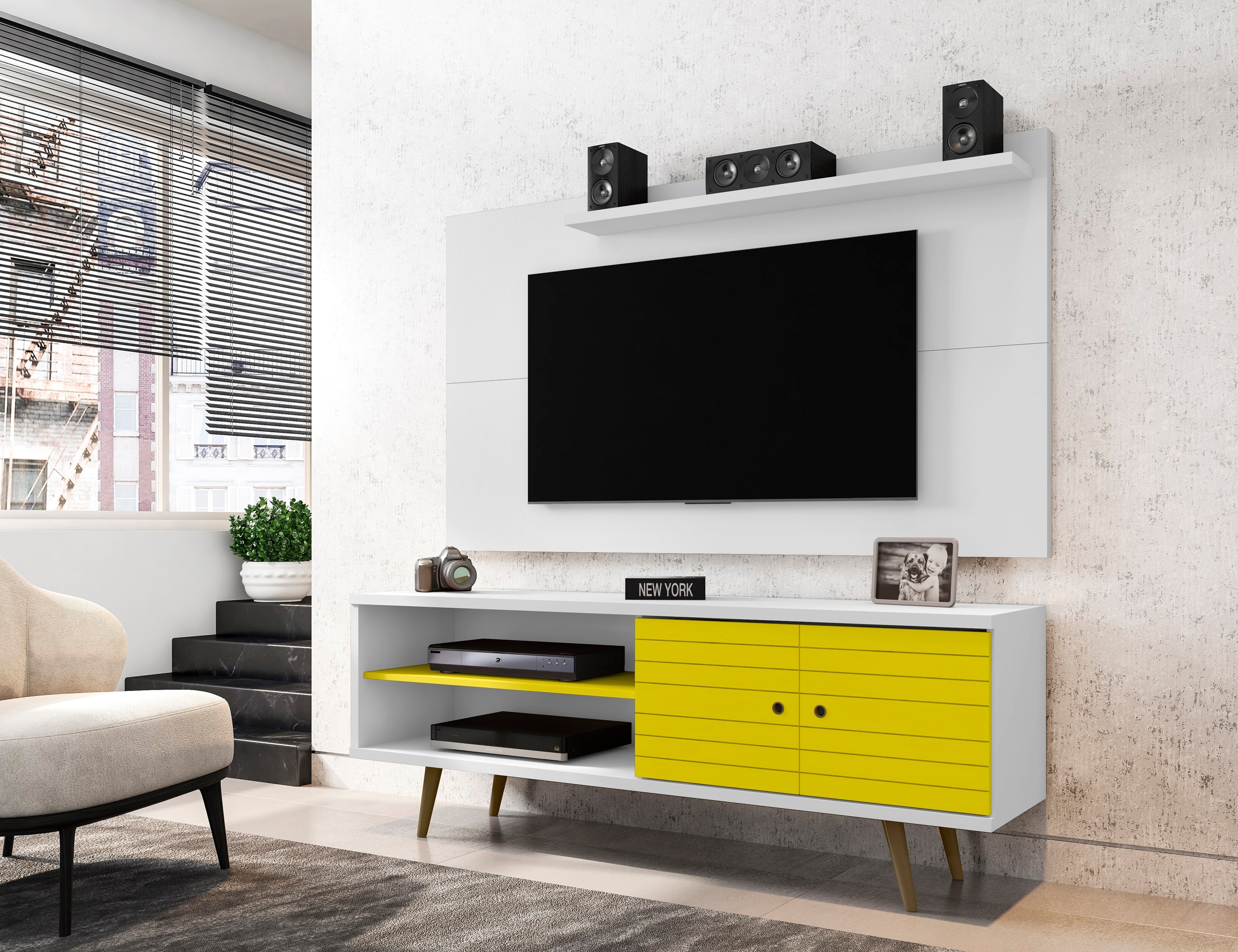 Manhattan Comfort 201AMC64 Liberty Modern/Contemporary White and Yellow TV stand ( Accommodates TVs up to 60-in )