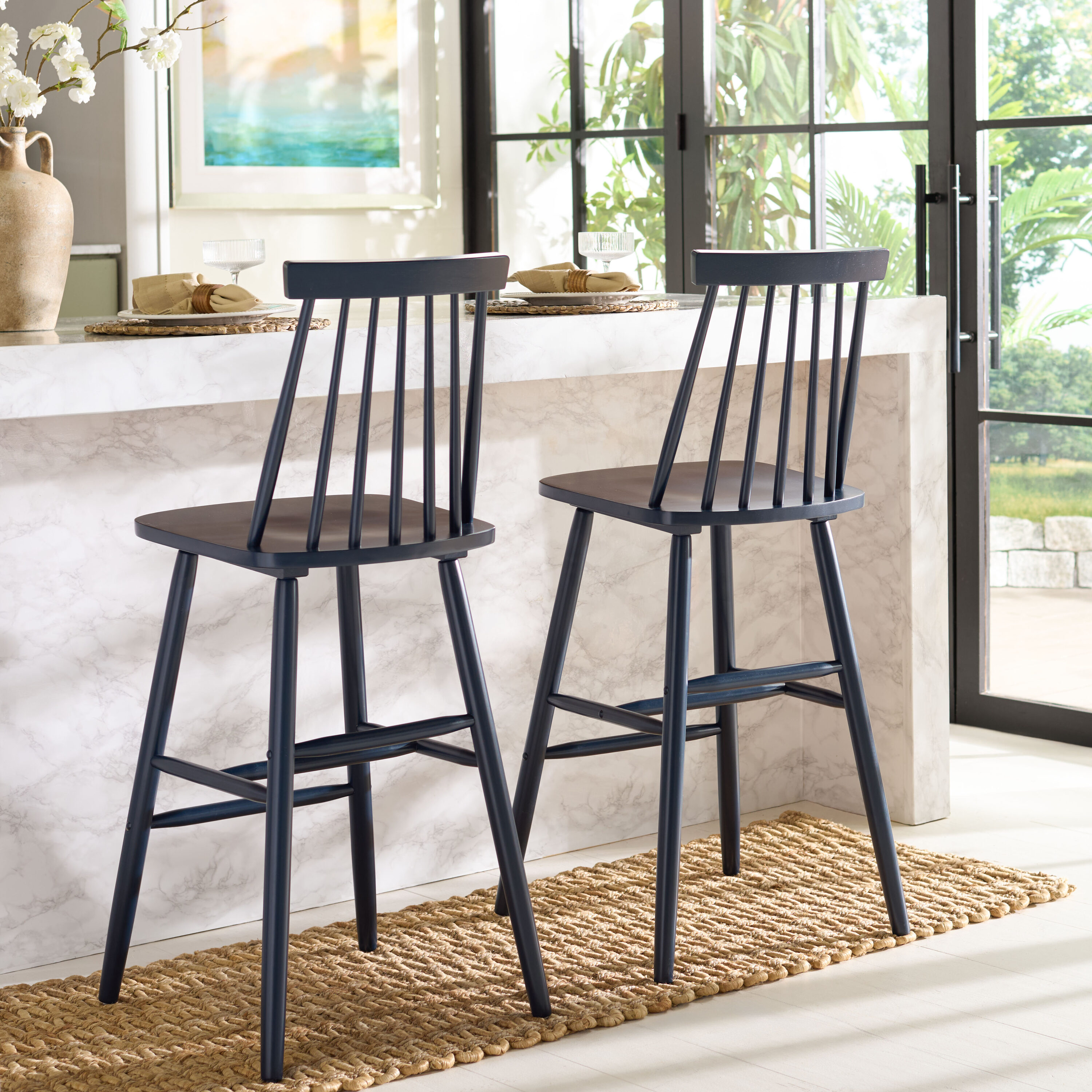 Safavieh Navy 30.08-in H Tall Wood Bar Stool