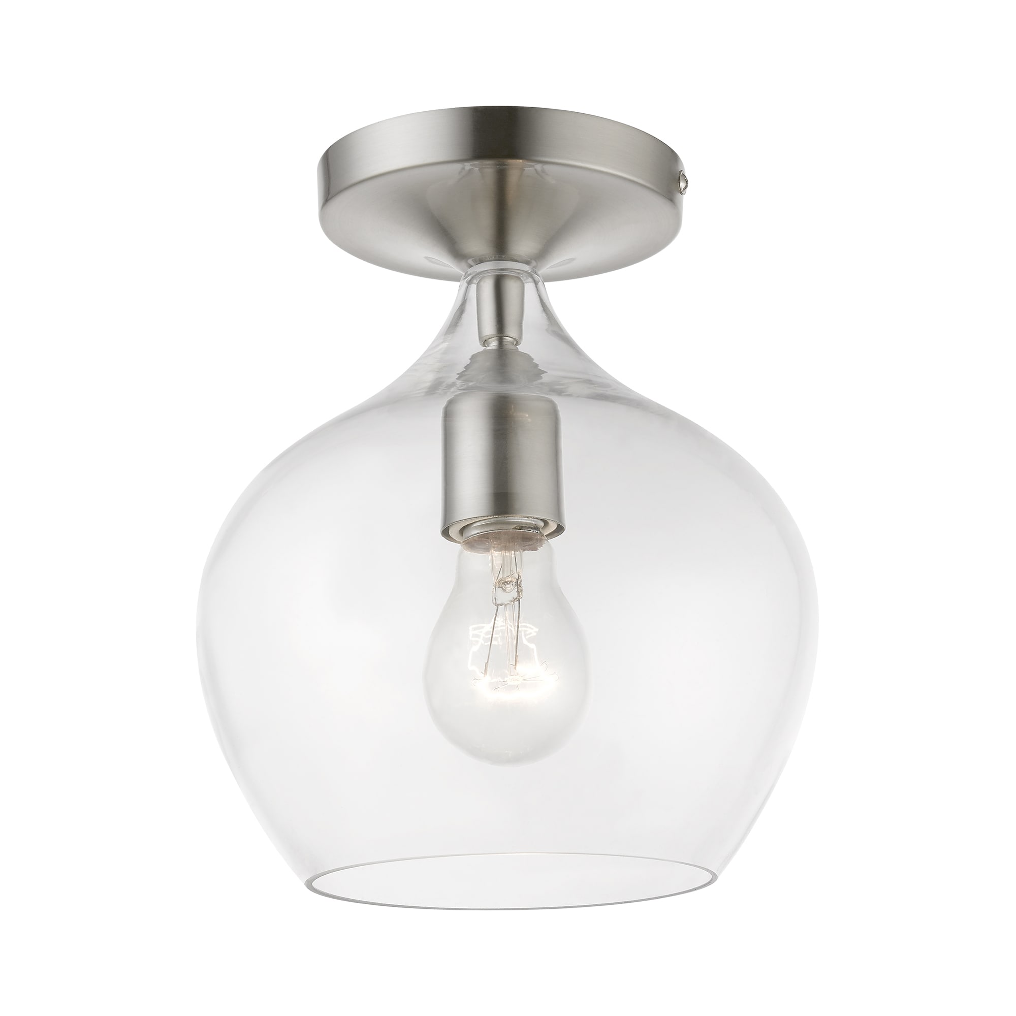 Brushed Nickel 1-Light Semi-Flush Mount with Clear Glass Shade