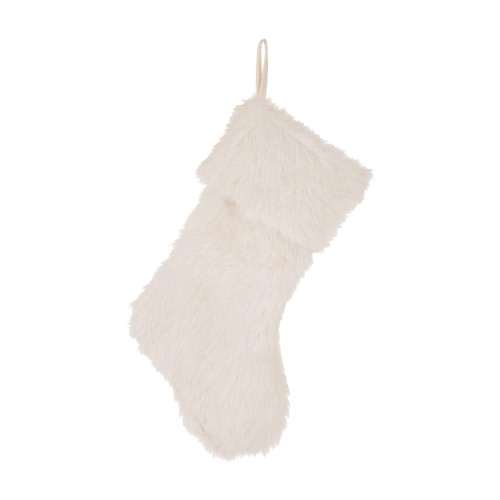 Glitzhome White Plush Christmas Stocking - 21 Inches, Faux Fur ...