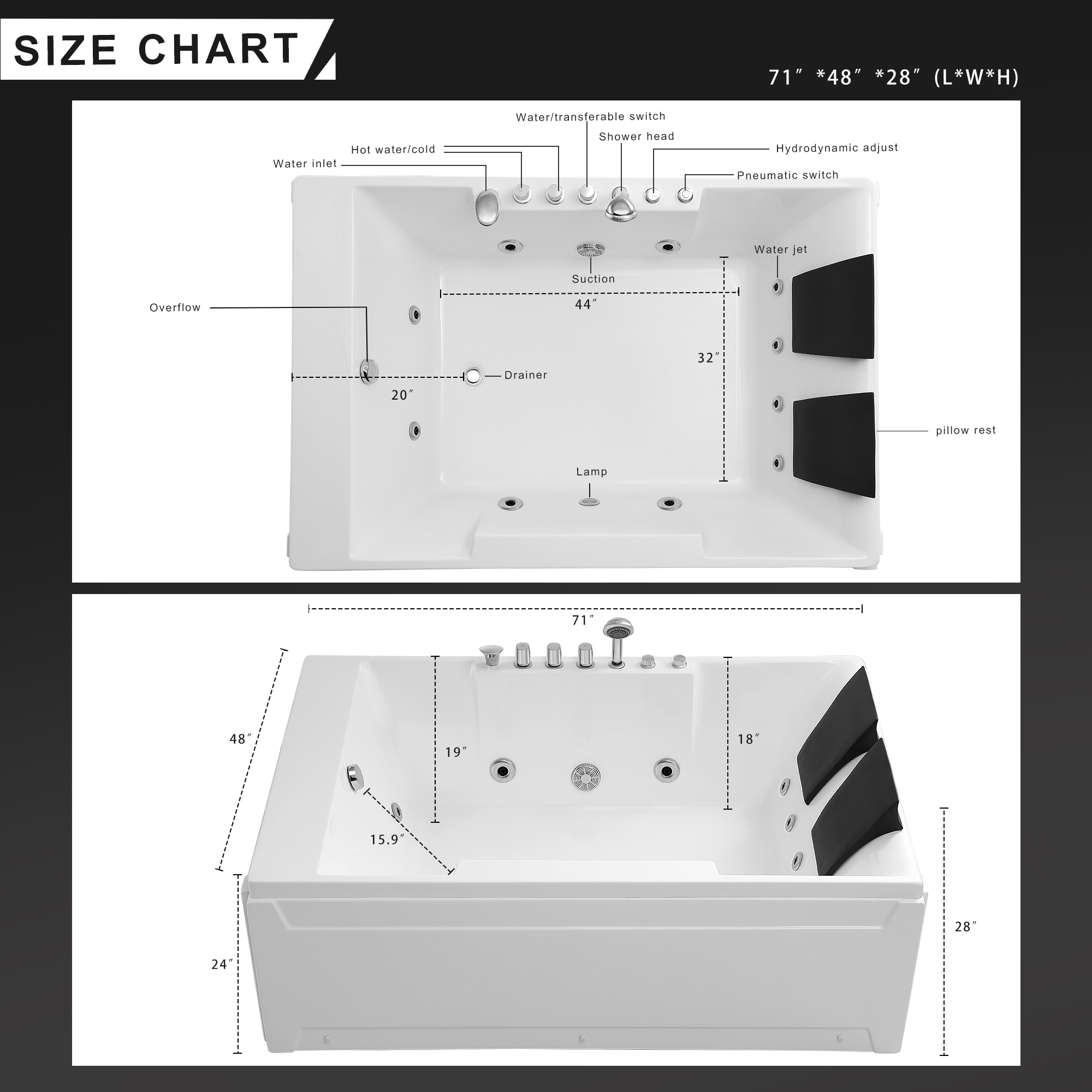 Empava EV-72JT367LED bathtubs - View #8