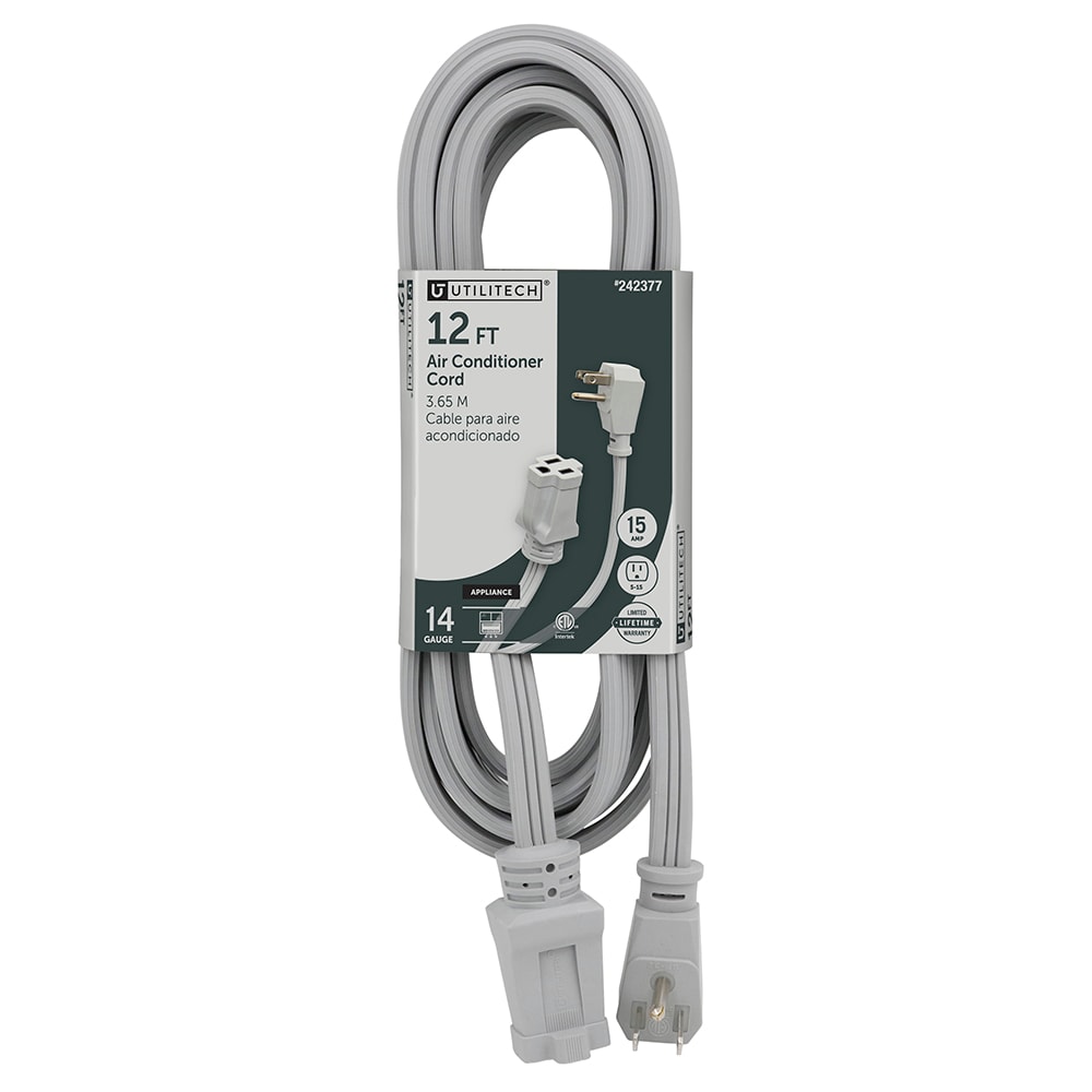 Utilitech UT680512 12-ft 15 -Amp 3 -Prong Gray Air conditioner Appliance Power Cord