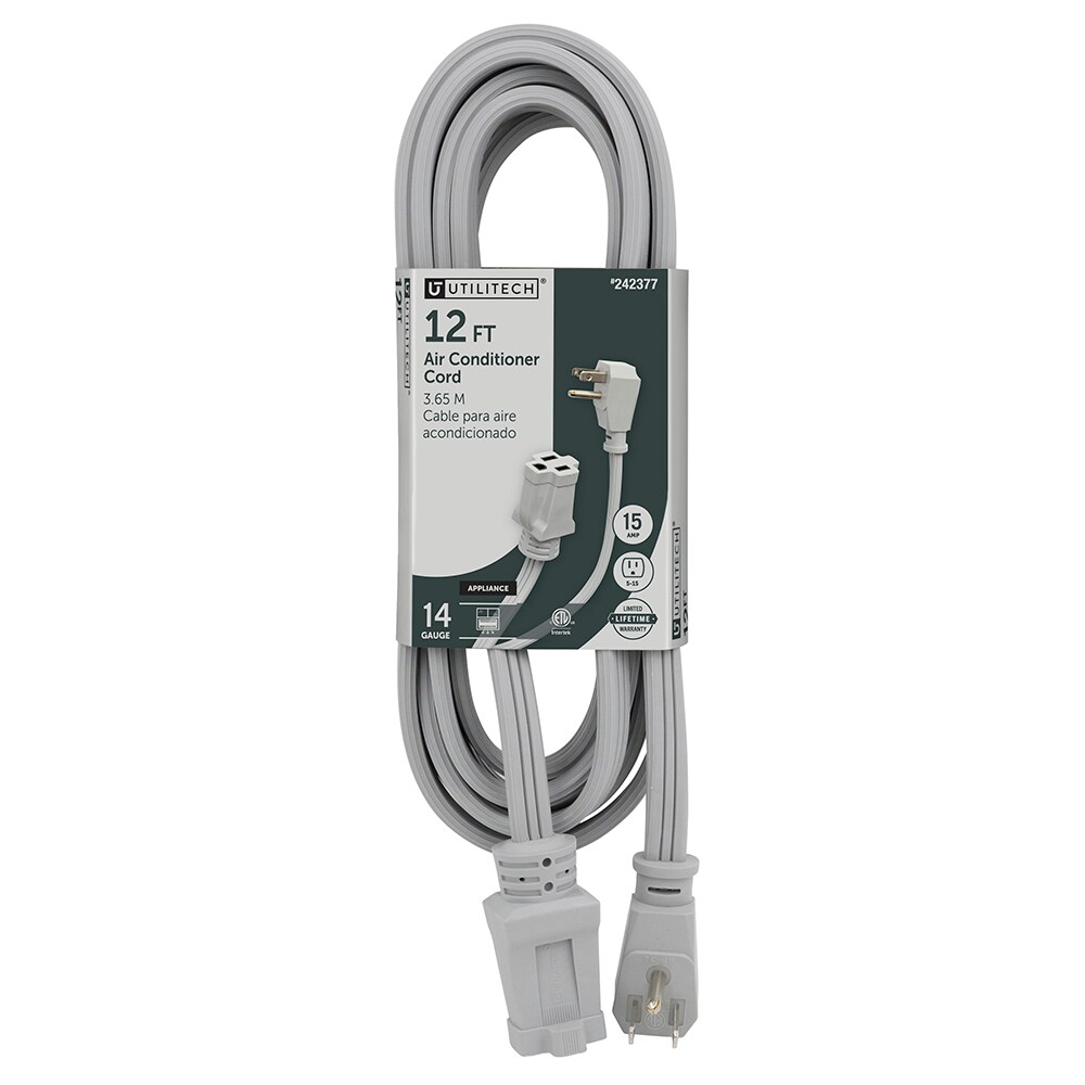 12-ft 15 -Amp 3 -Prong Gray Air conditioner Appliance Power Cord