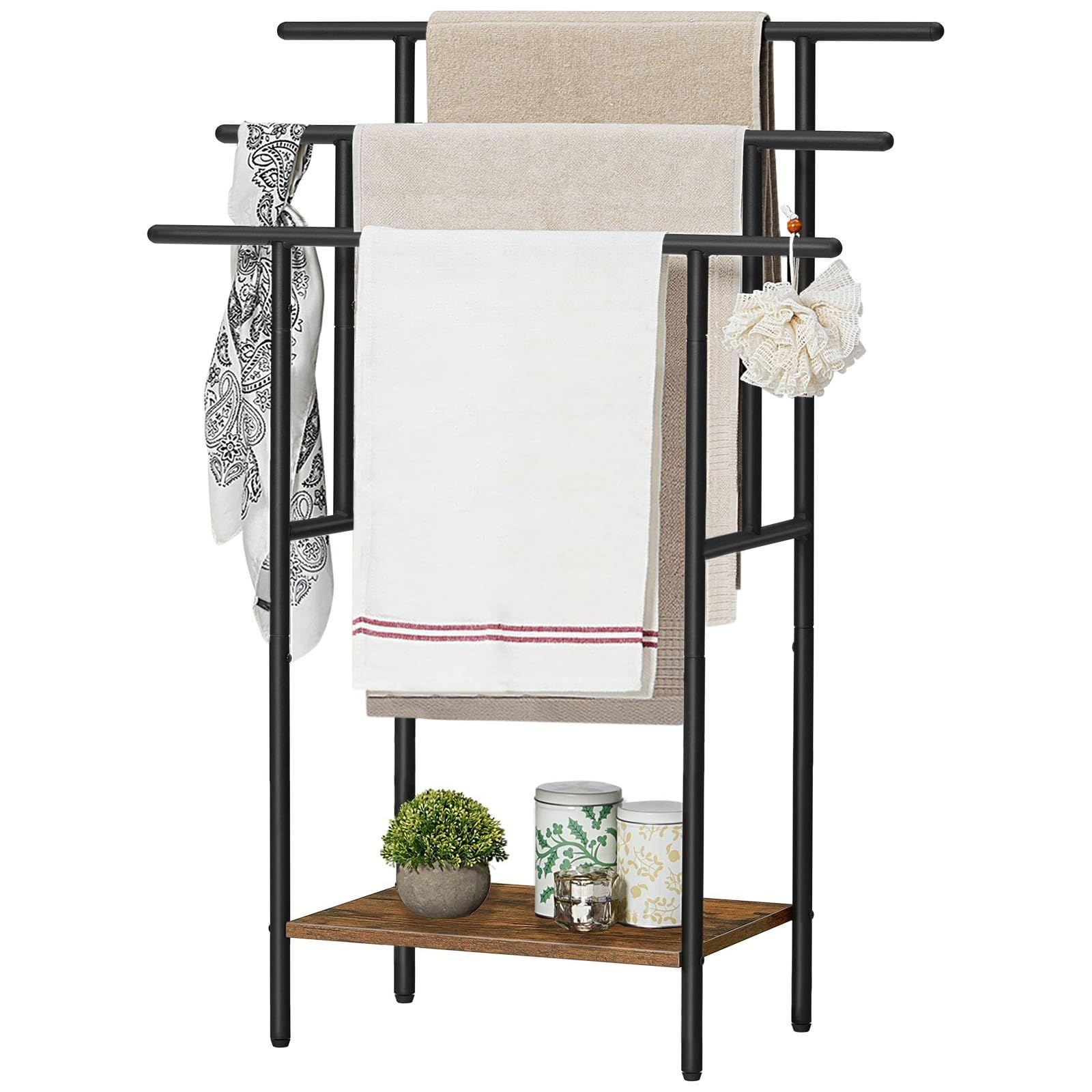Slickblue 3 Tier Tall Freestanding Towel Rack with Shelf For Bathroom Laundry Bedroom 39.4 in H Brown and Black #D-HO-10BL05FB