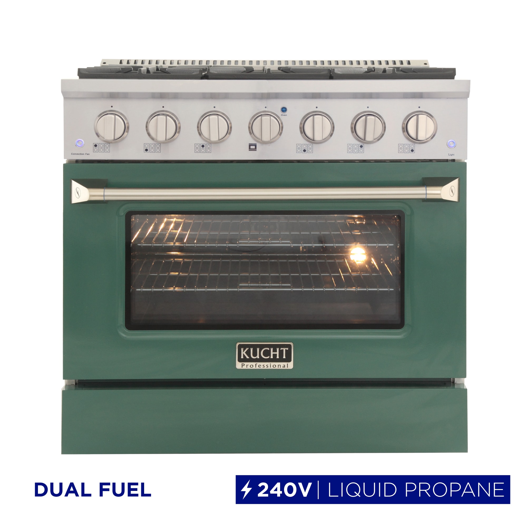 Kucht KDF362/LP-G 36-in Deep recessed 6 burners Convection Oven Freestanding Dual Fuel Range ( Green )