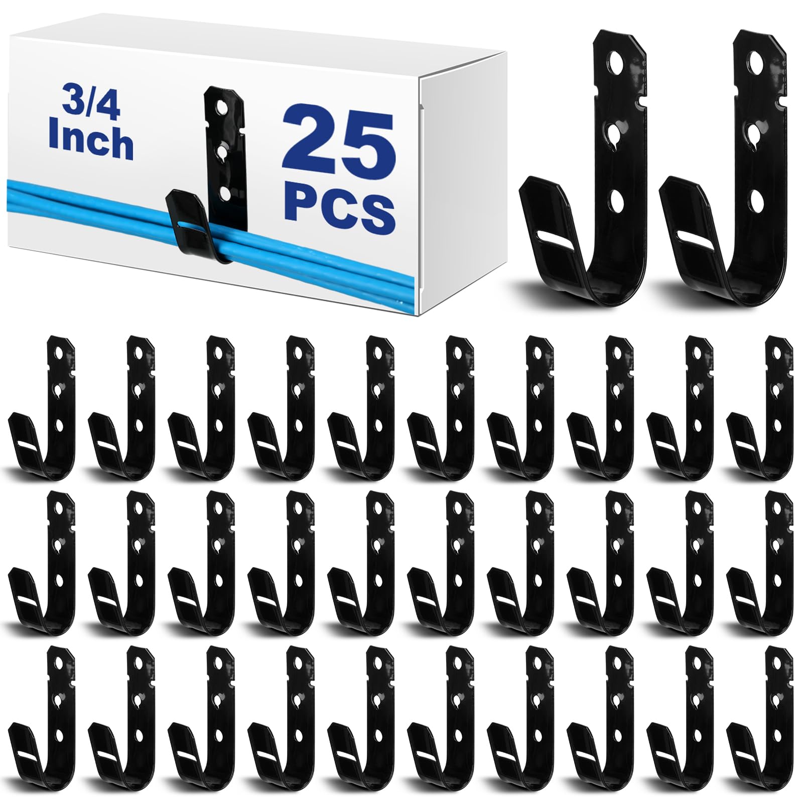 UUDULY  Black Cable Support J Hooks for Hanging Heavy Duty Metal J Hook for Cable and Wire Management Galvanized Steel Three Fourth Inch