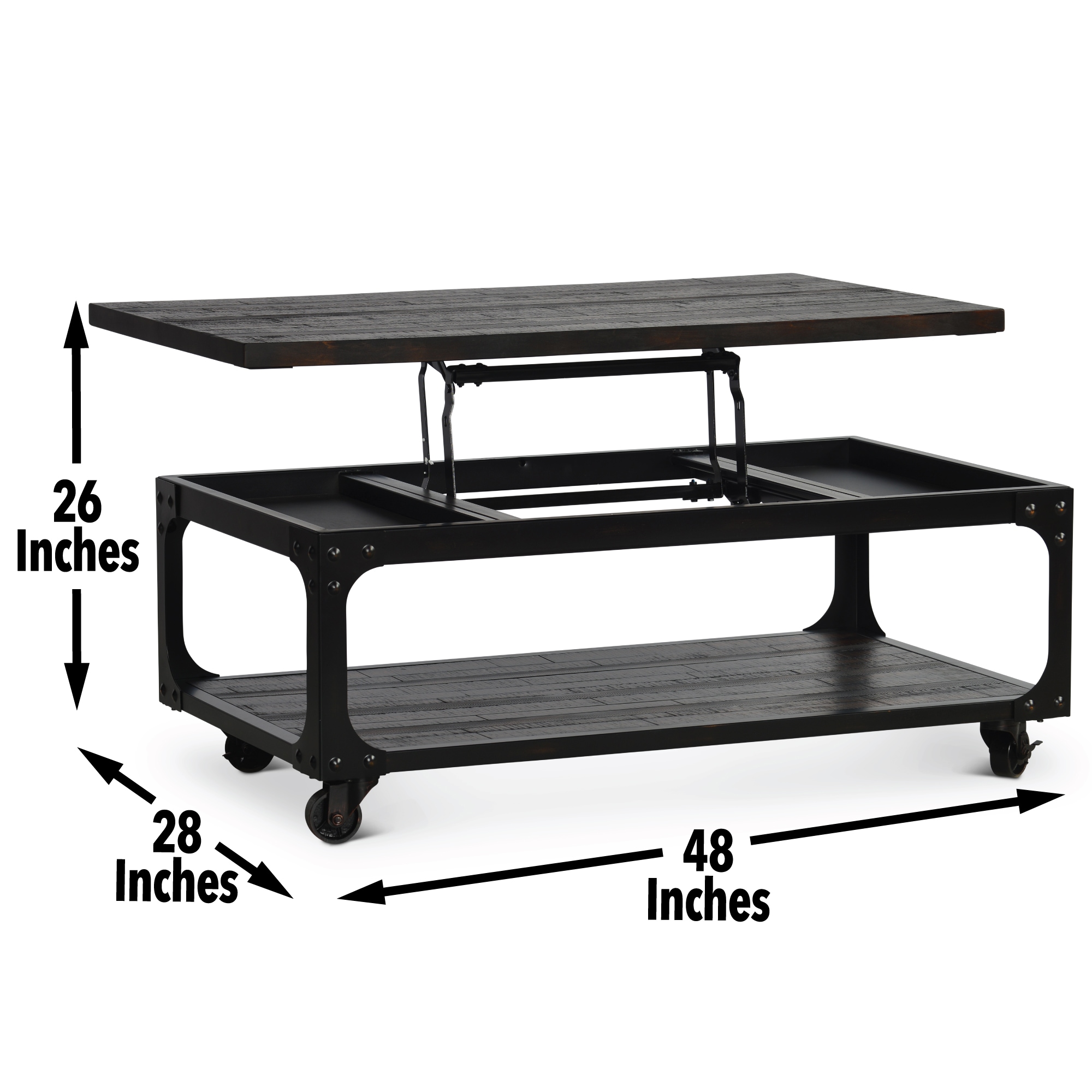 Rustic Tobacco 48" Wood Lift-Top Coffee Table with Storage