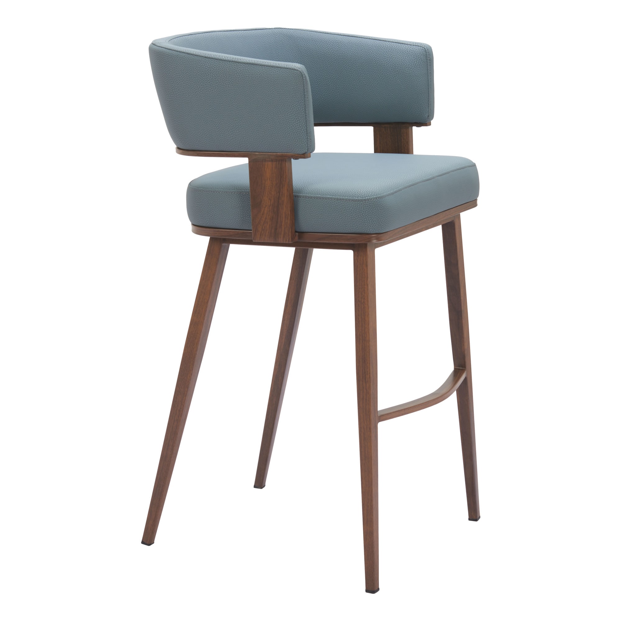 ZUO 110329 Set of 2 Azure Gray and Walnut 29.1-in H Bar height (28-in to 33-in) Bucket Seat Upholstered Wood Back Bar Stool with Arms and Back