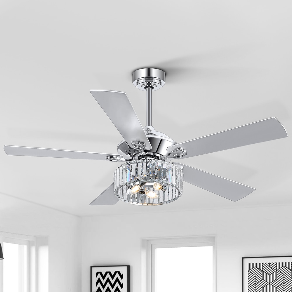 Chrome 52-Inch Ceiling Fan with Crystal Chandelier and Remote