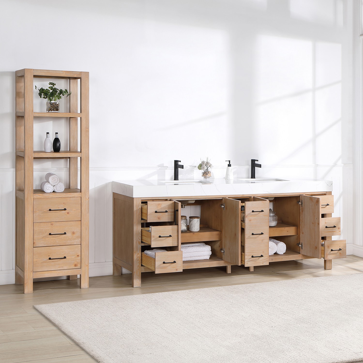 Leon 84" Fir Wood Double Vanity with Composite Top
