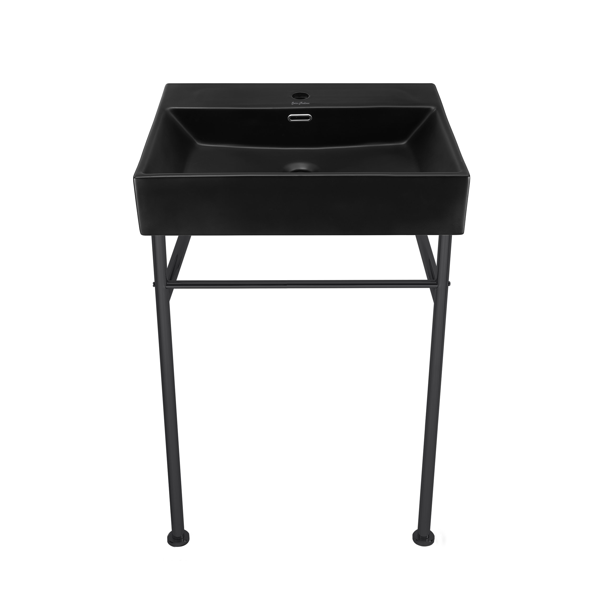 Swiss Madison SM-25-CSREI07BK Reims Ceramic Wall-mount Modern Black/Black Console Sink with Base ( 17.0-Inches x 24.0-Inches x 35.5-Inches )
