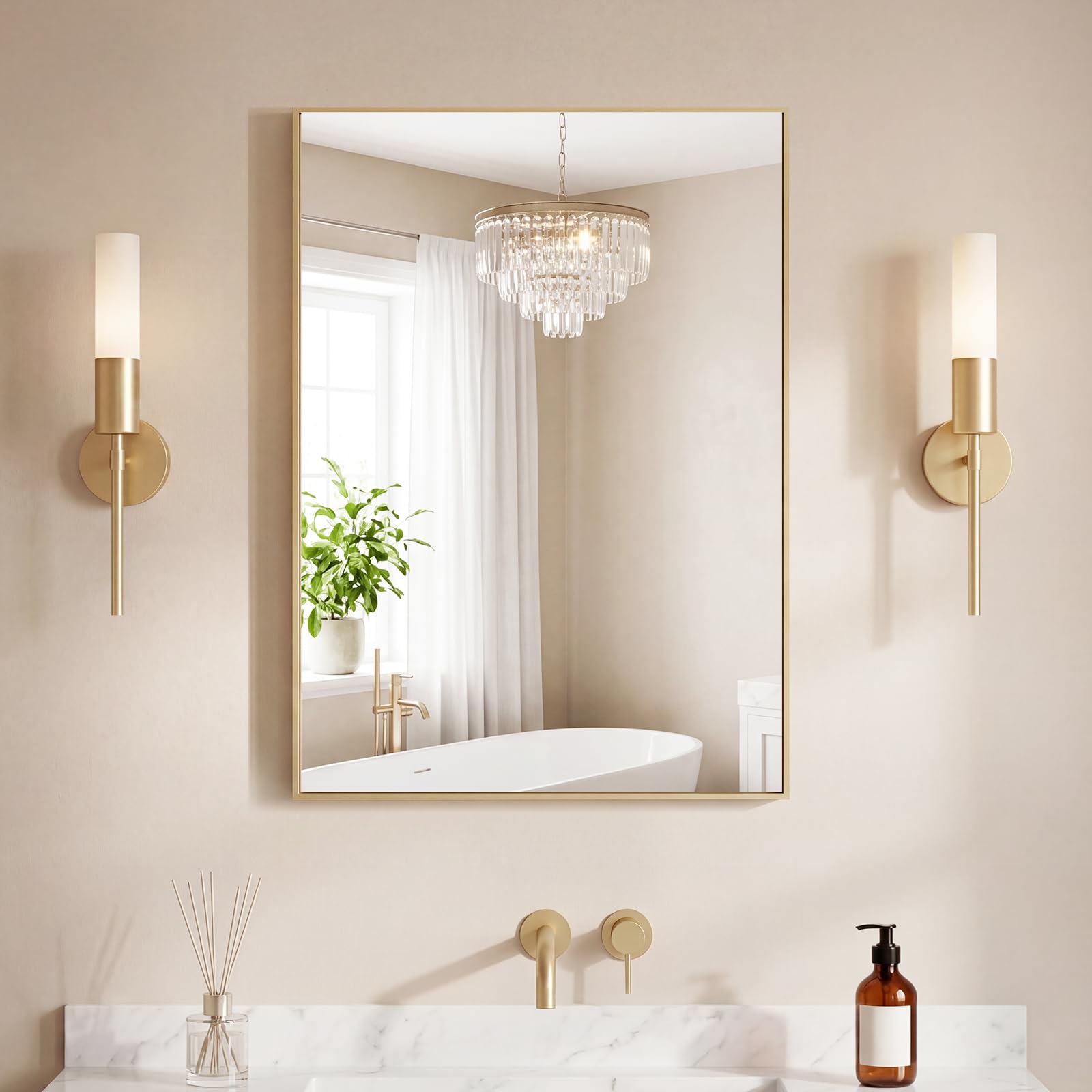 Atilioo 22-in W x 30-in H Rectangle Gold Tempered Glass and Anti Rust ...