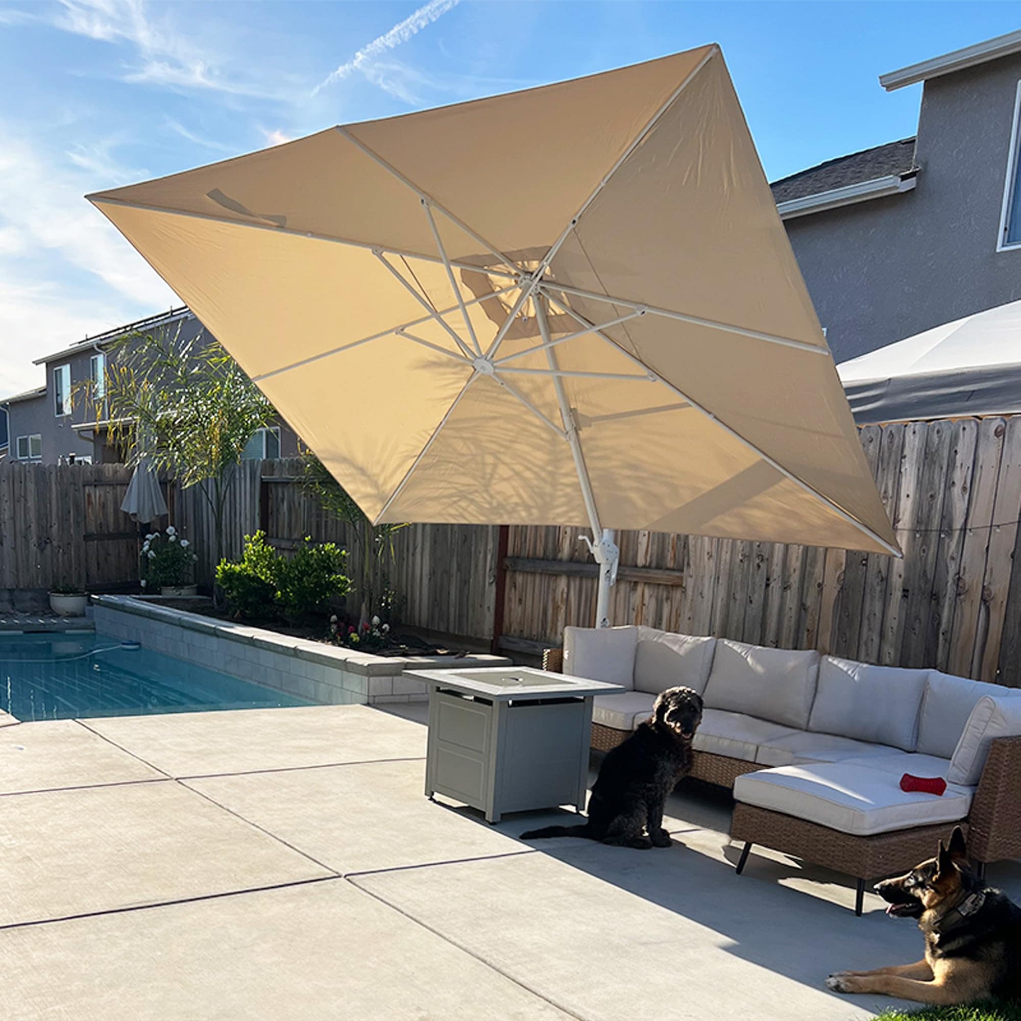 PURPLE LEAF LS02XBRC1013-KK 13-ft Aluminum Beige Crank Cantilever Patio Umbrella
