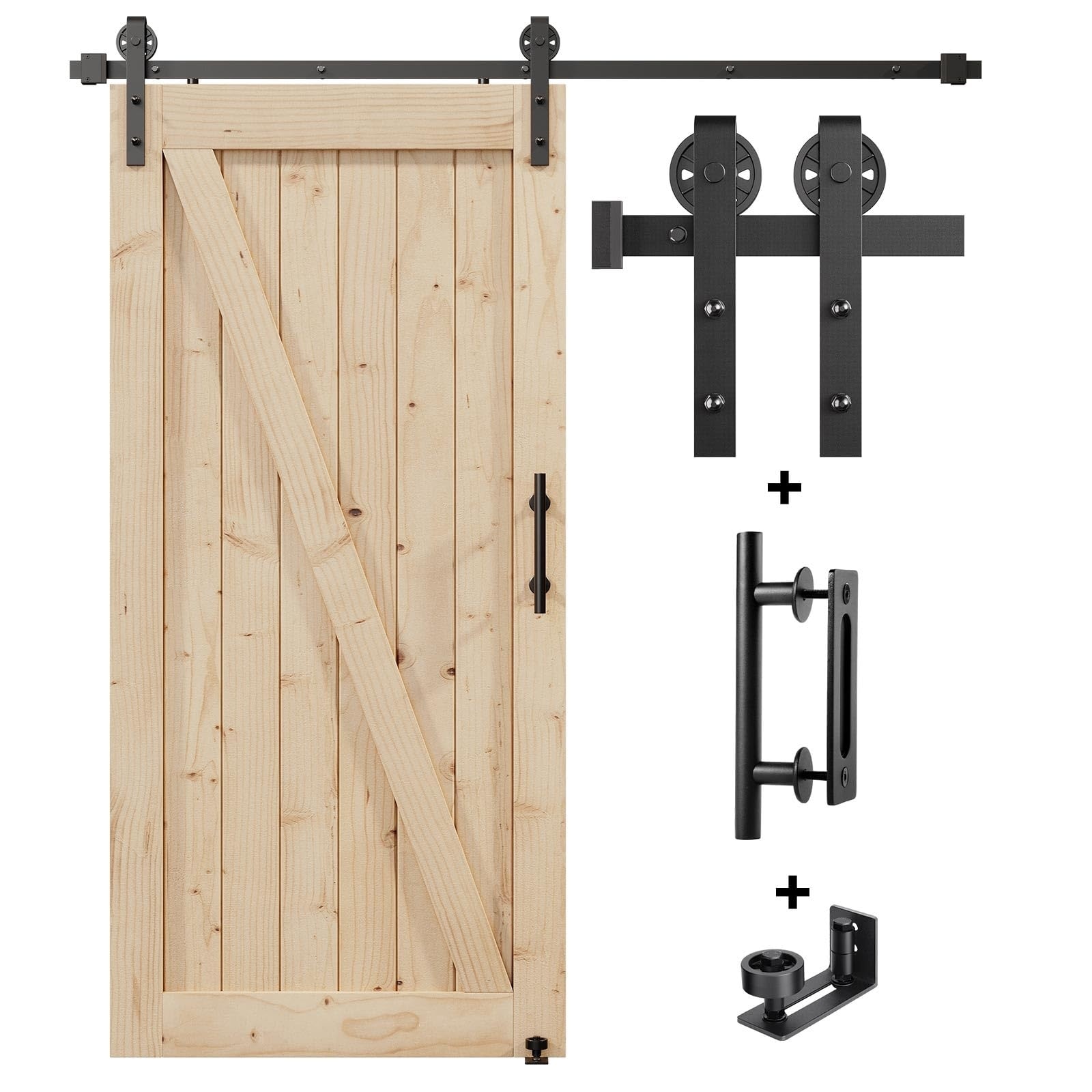 Phyfalip 1 Kit 6FT Sliding Barn Door Hardware Track Kit with 72 Inch Rail Handle Industrial Spoke Wheel Pulley Wall Mount Smooth Glide for 32-34 Inch Opening #LPF0502Q15
