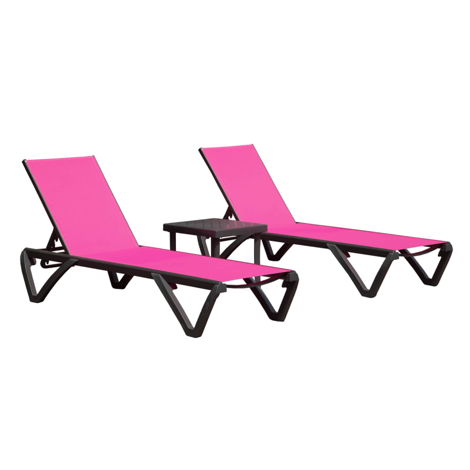 GDFStudio 325755 Modern Outdoor Aluminum Plastic Adjustable Chaise Lounge with Side Table and Wheels-Rose Red