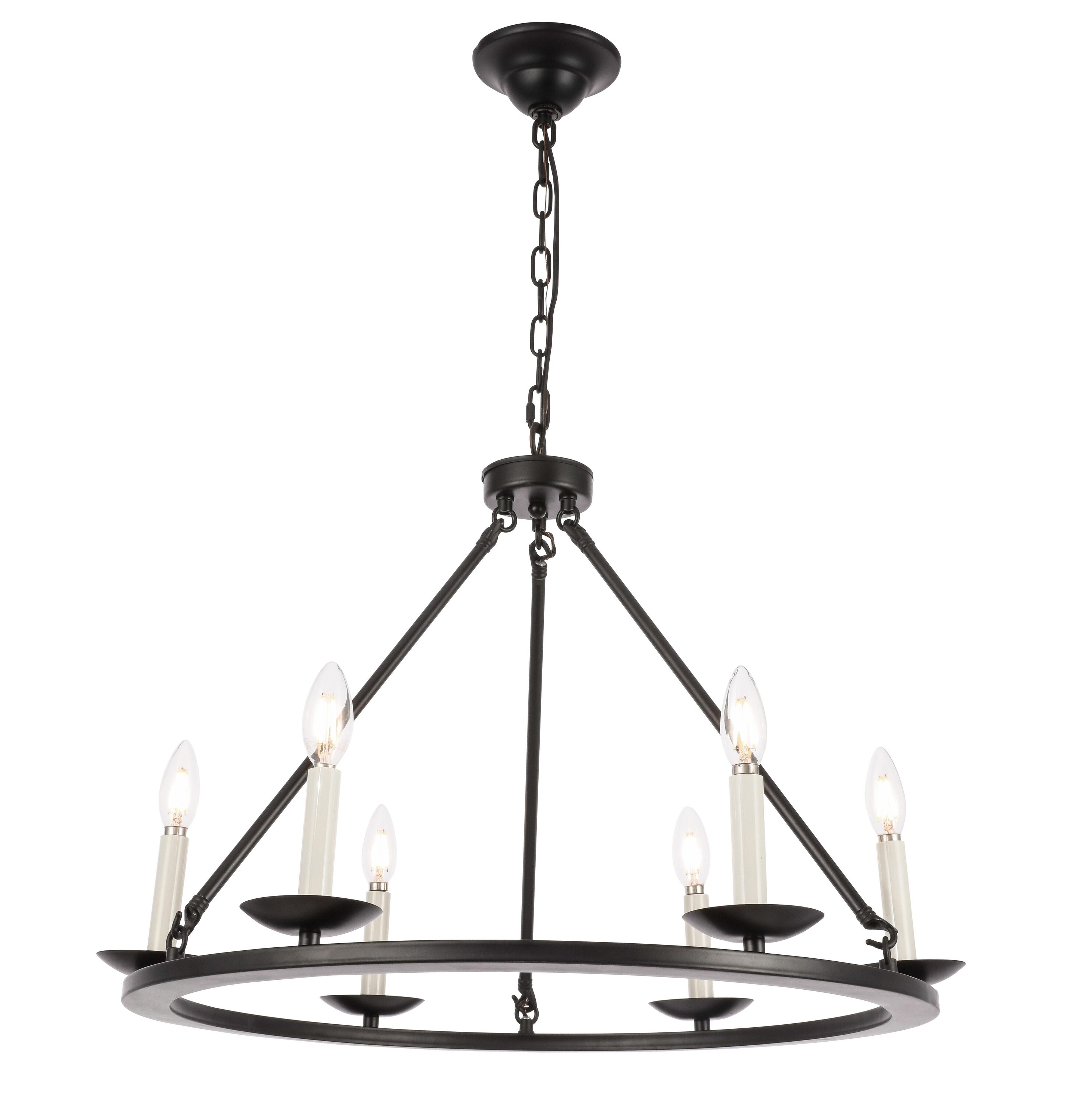 Elegant Maine 6-Light Black Metal Circular Chandelier