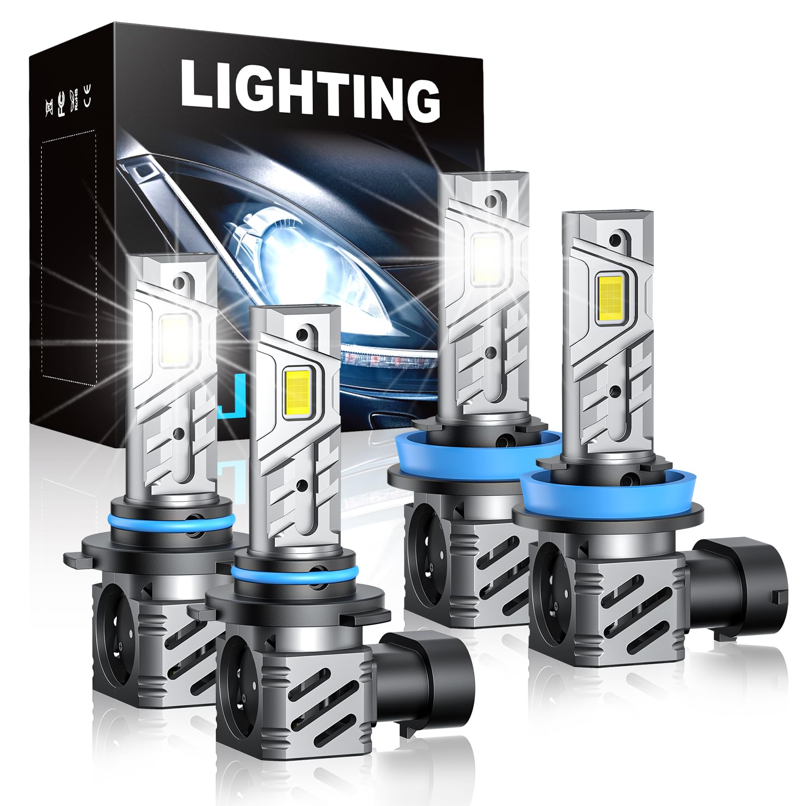 Phewnyzo  9005 HB3 H11 H8 H9 Fog Light Bulbs Combo 35000 Lumens 6000K Cool White with Fan Pack of 4 durable home and garden accessory designed
