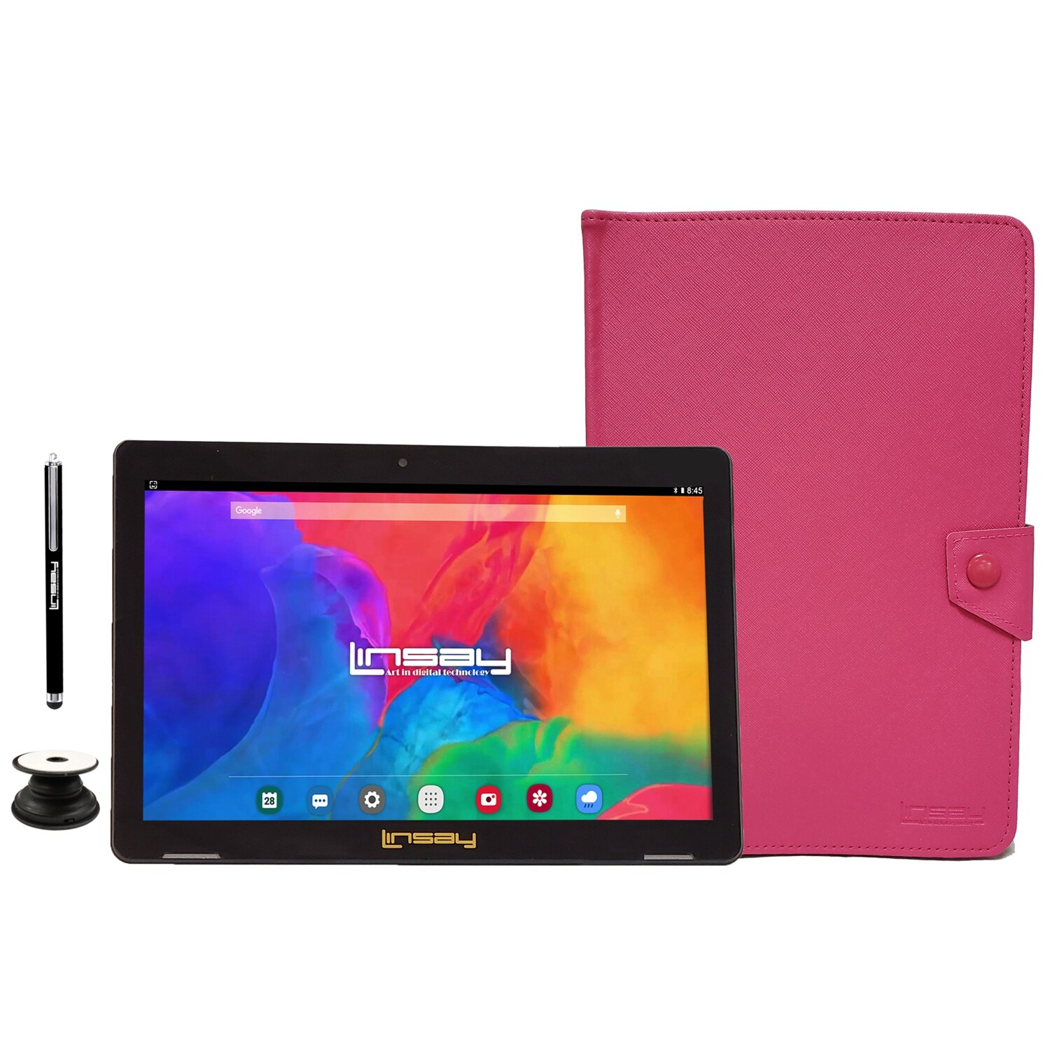 LINSAY F10IPBCPINK 10.1-in 128 Android 13 Bluetooth Wi-Fi Tablet with Case Included